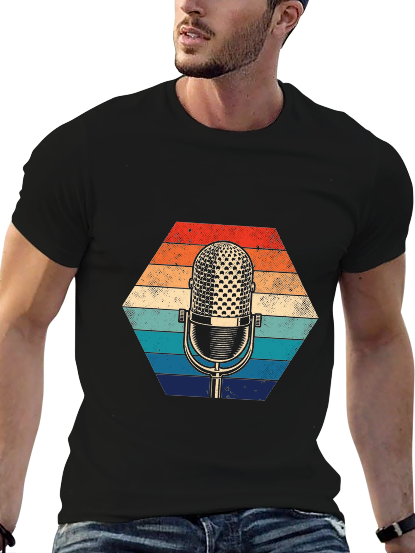 Black Retro Microphone Graphic Tee view 6