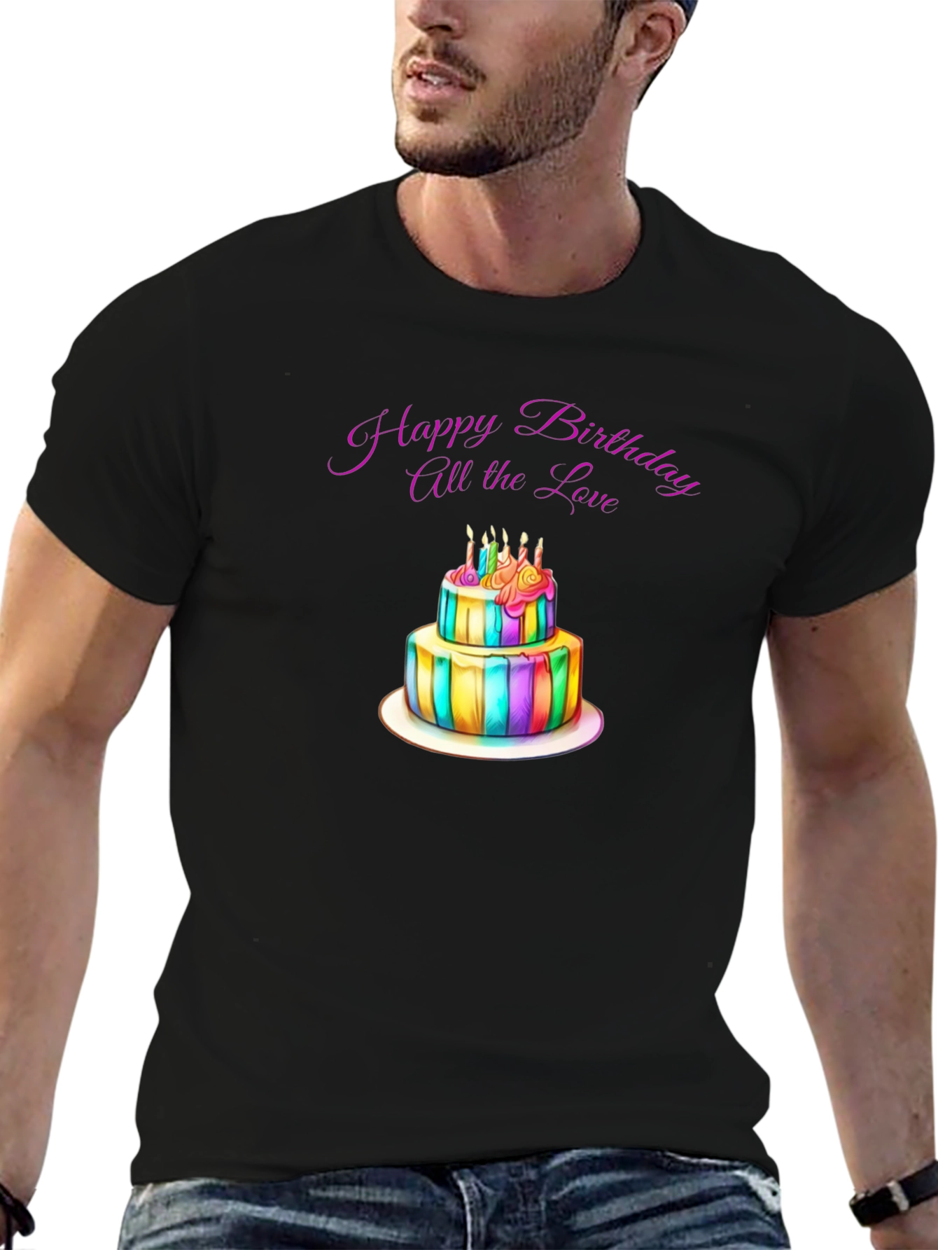 Black Birthday Cake Graphic Black T-Shirt view 6