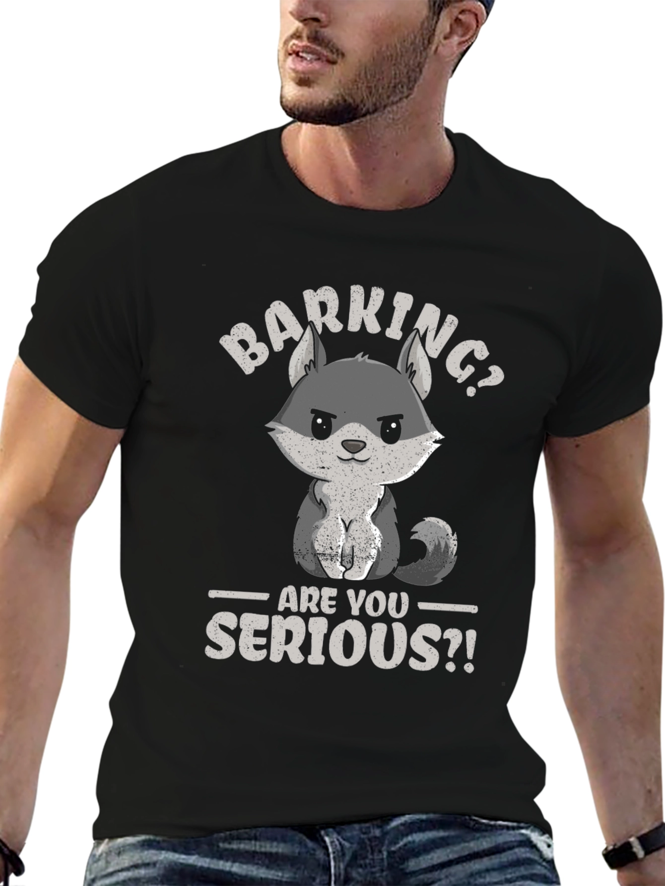 Black Barking? Are You Serious?! Funny Wolf Graphic T-Shirt view 6
