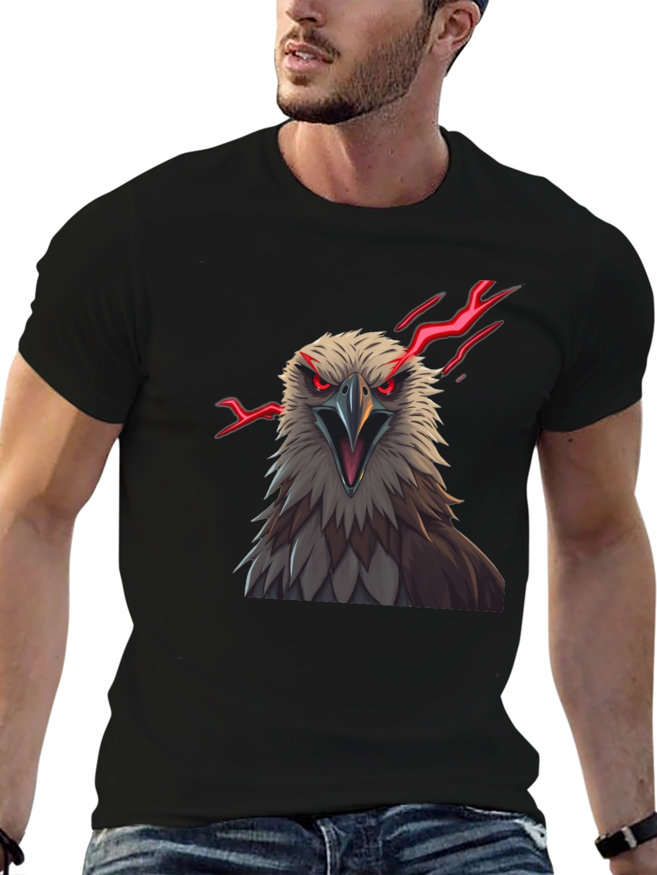 Black Men's Eagle Graphic Print Tee - Black view 6