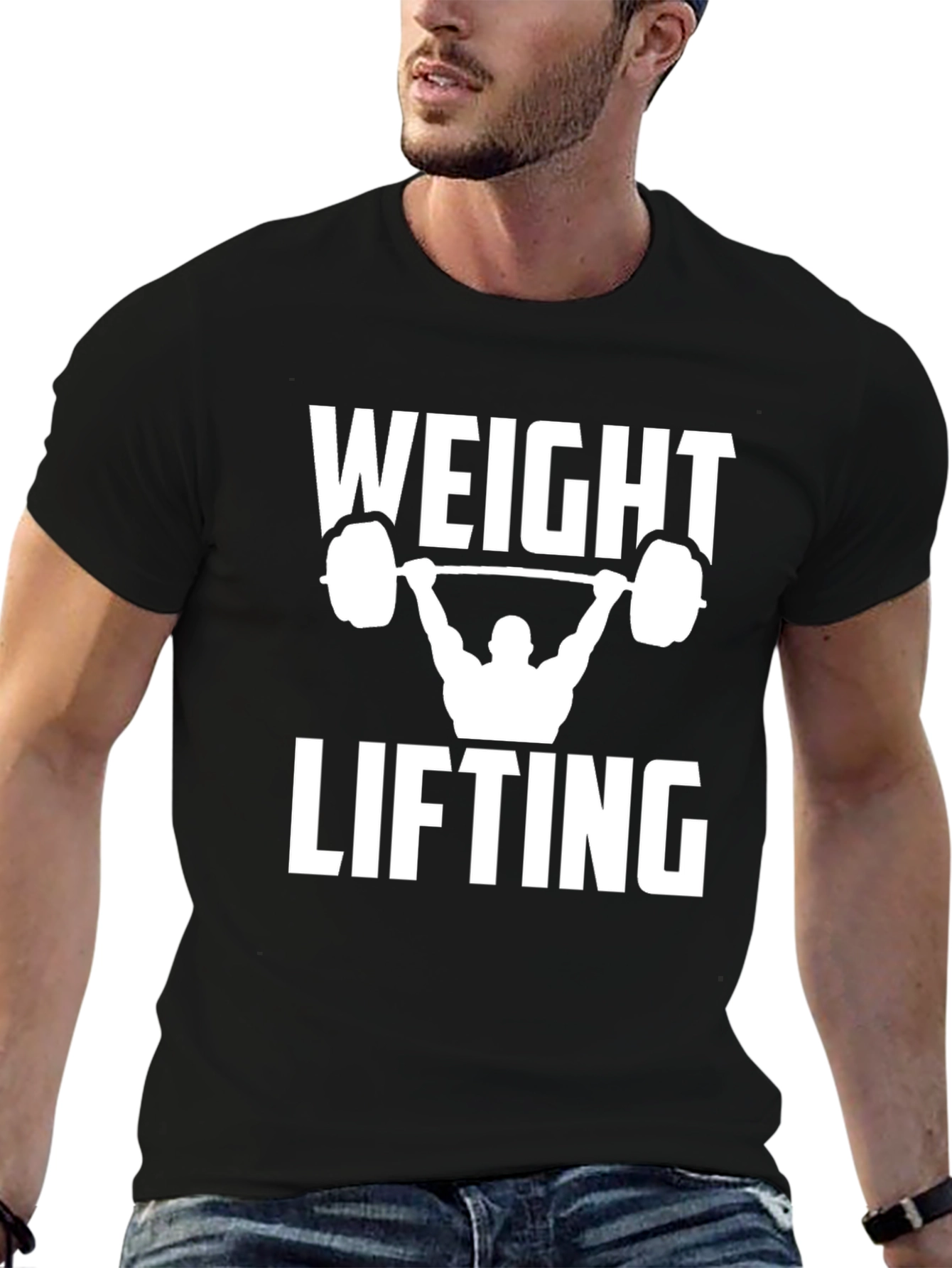 Black Weight Lifting Graphic Tee - Black Cotton T-Shirt view 6