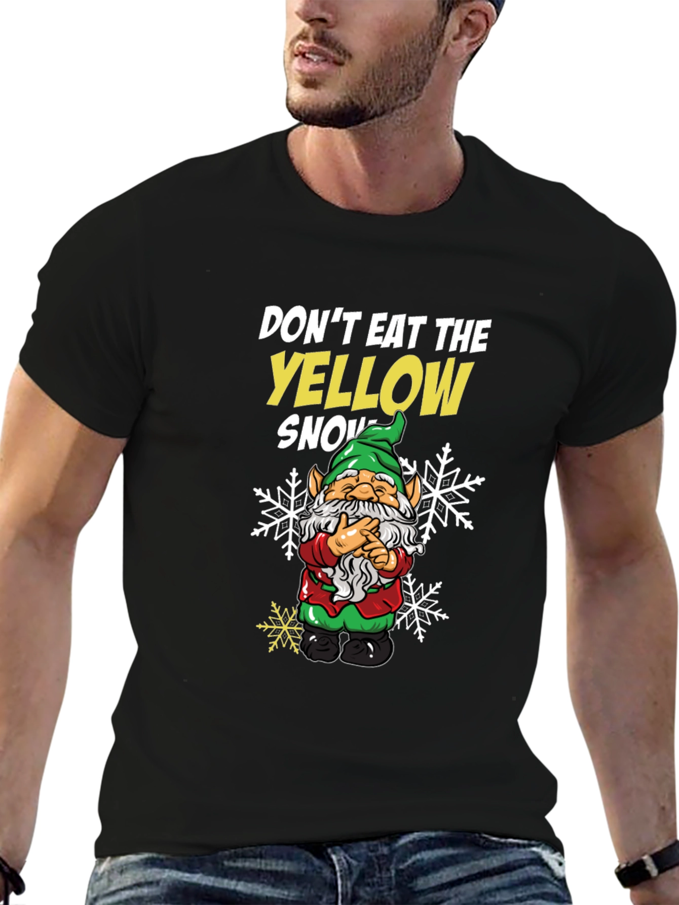 Black Don't Eat The Yellow Snow Gnome T-Shirt view 6