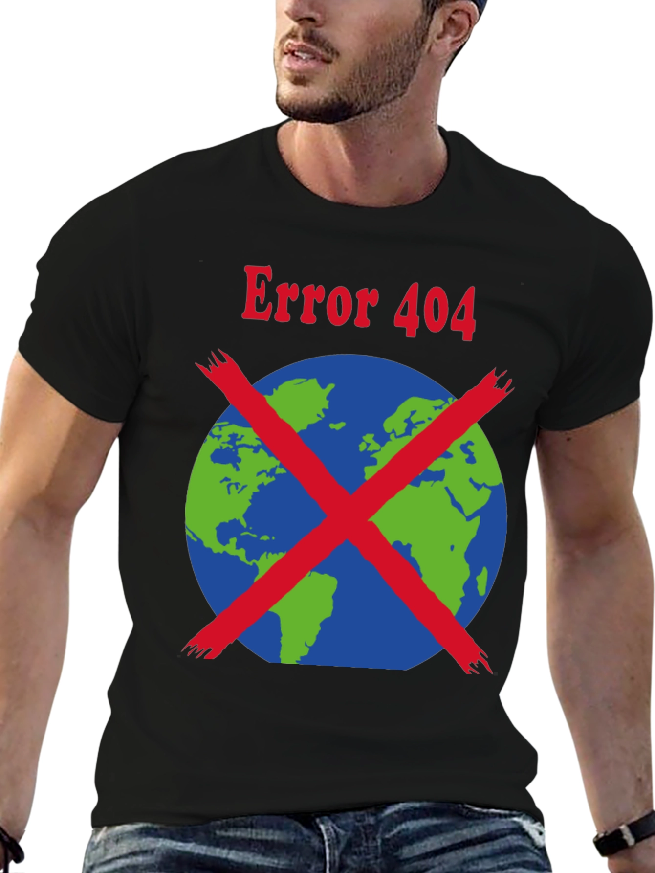 Black Error 404 Earth Graphic T-Shirt view 6