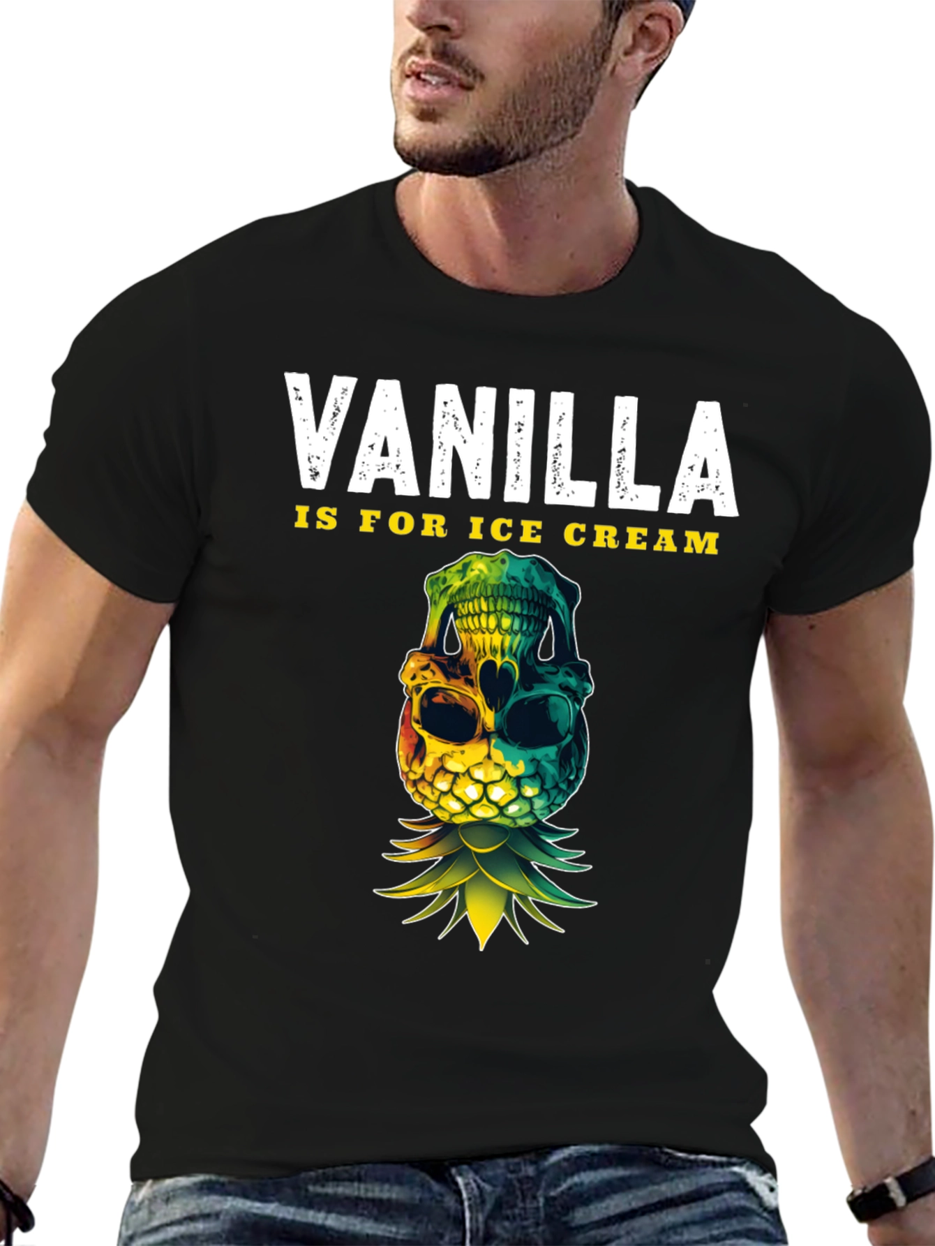 Black Vanilla Ice Cream Skull Pineapple T-Shirt view 6