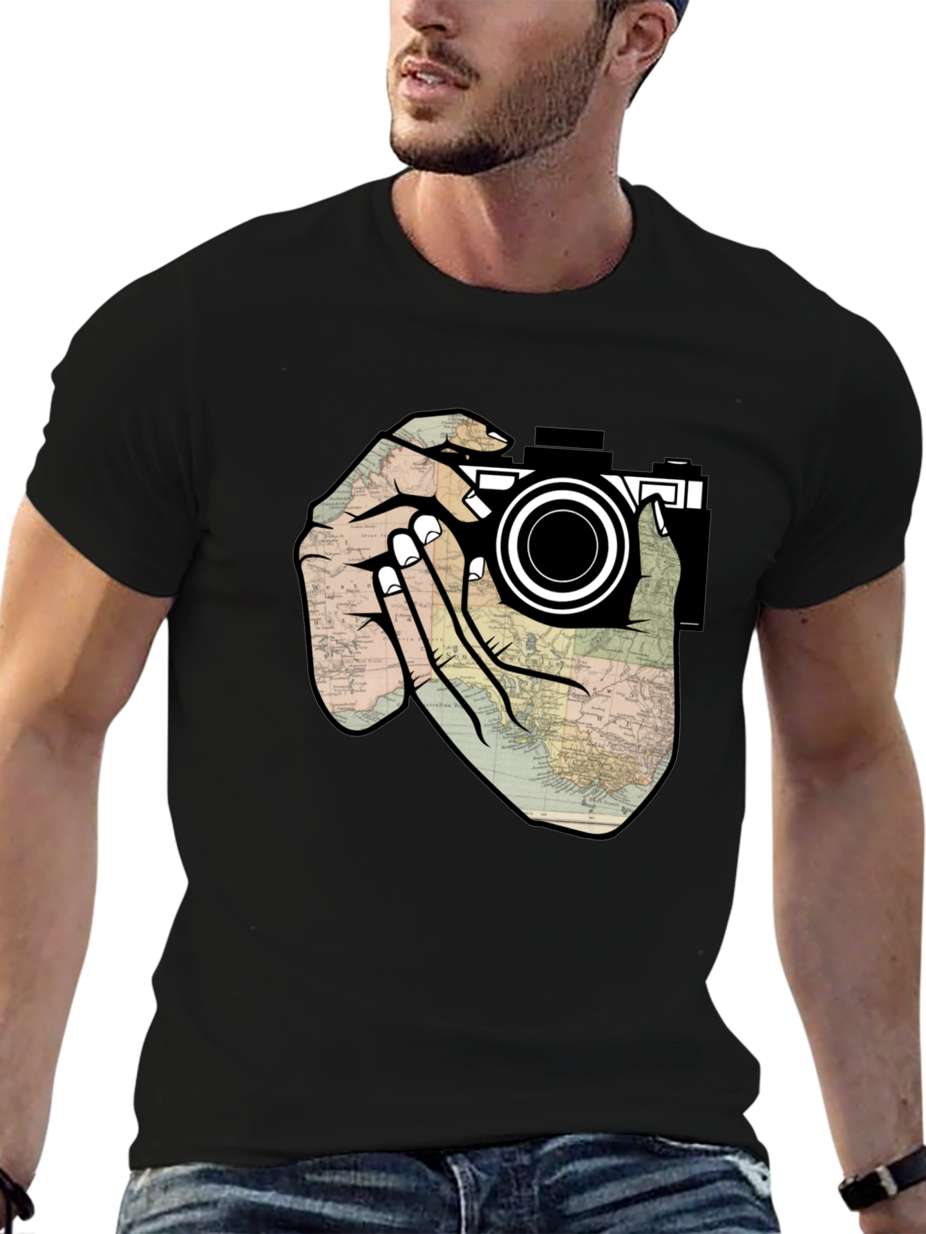 Black Photographer's Map T-Shirt view 6