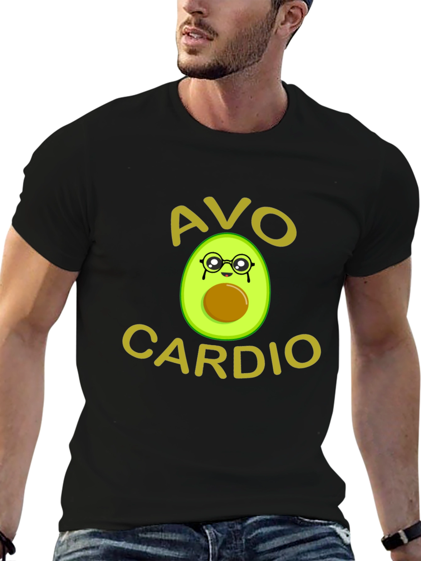 Black Avo Cardio T-Shirt - Funny Avocado Workout Tee view 6