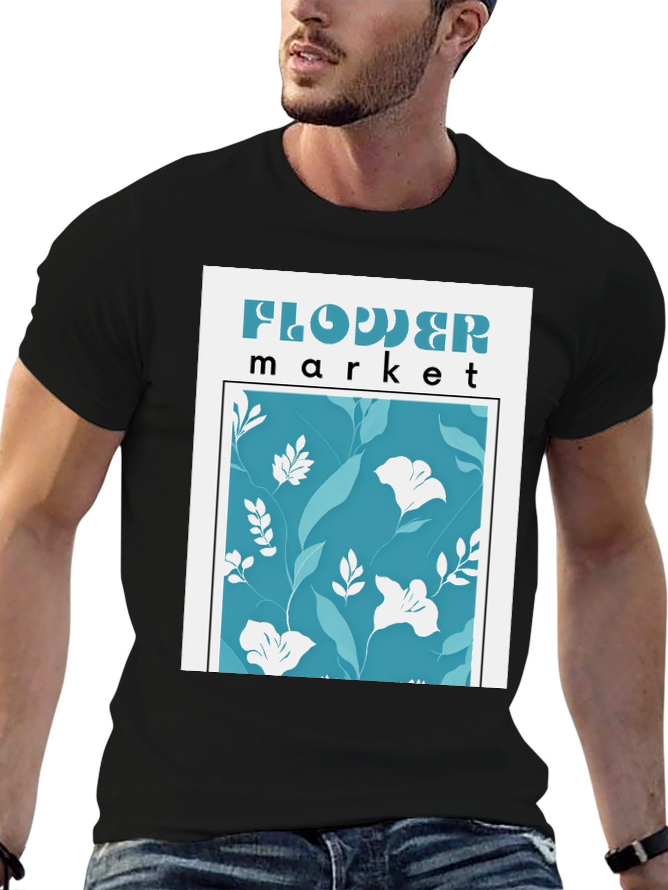 Black Flower Market Graphic Tee - Stylish Floral Print view 6