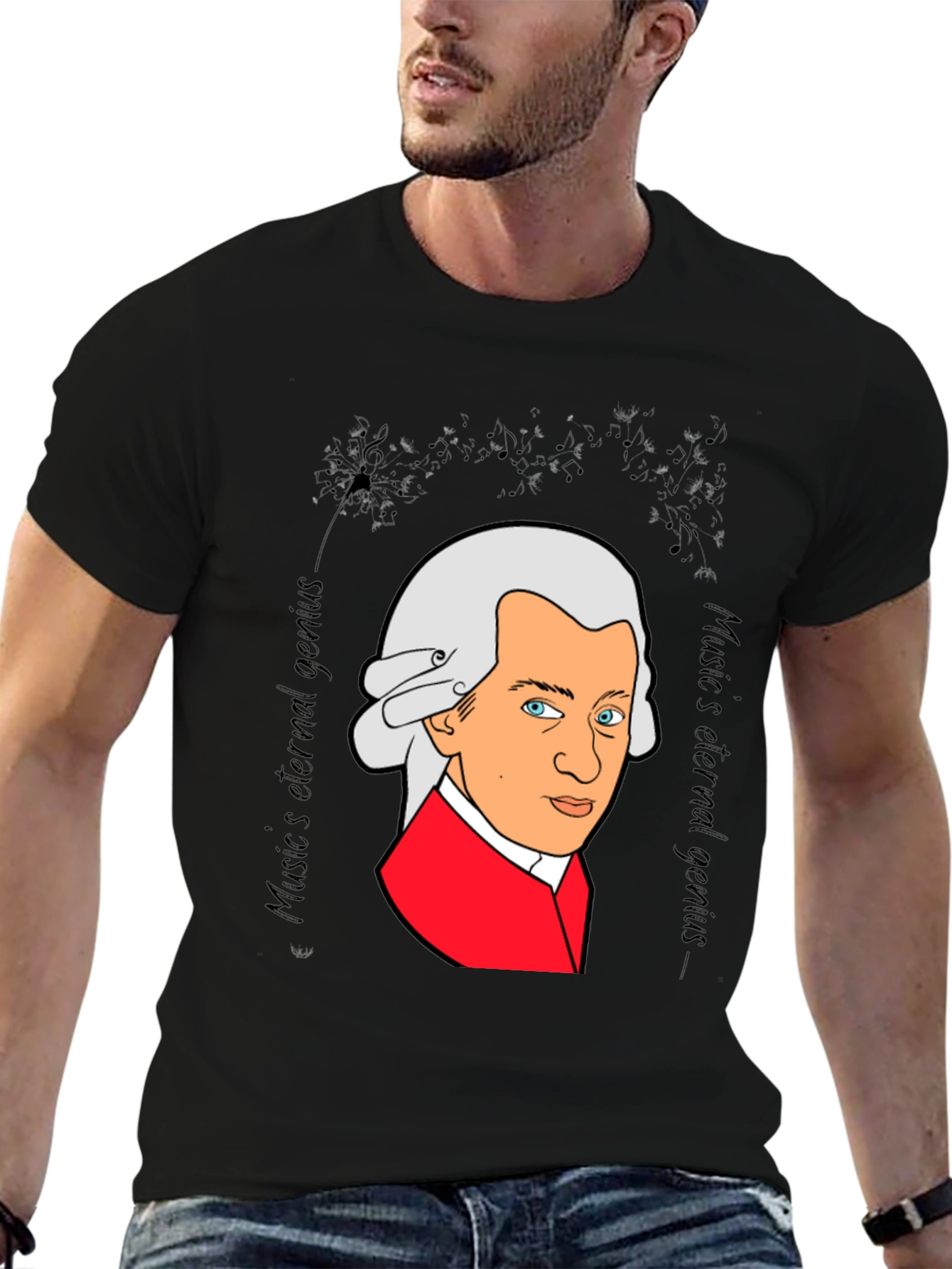 Black Mozart Music Genius Black T-Shirt view 6