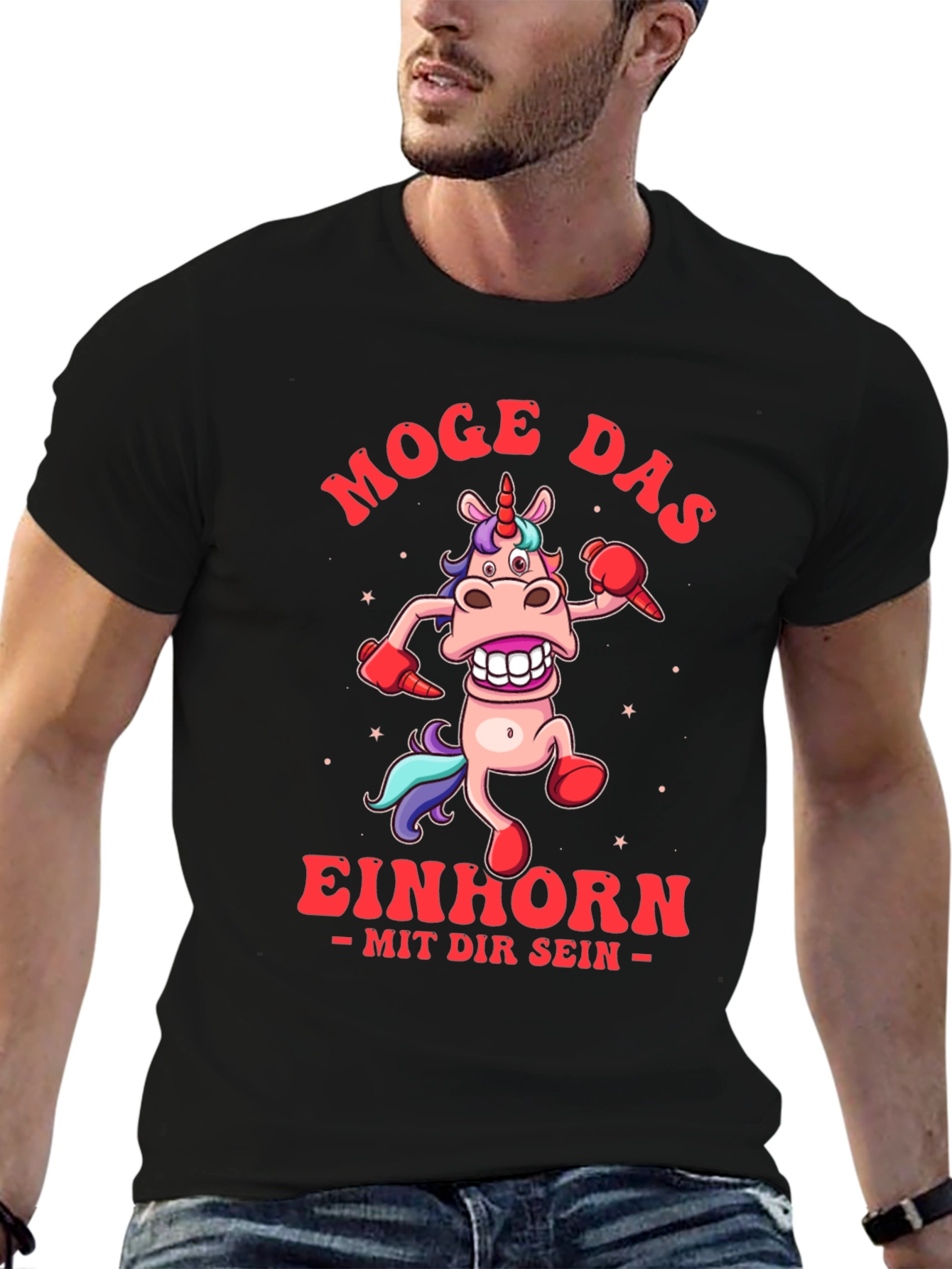 Black Funny Unicorn T-Shirt - Moge Das Einhorn view 6