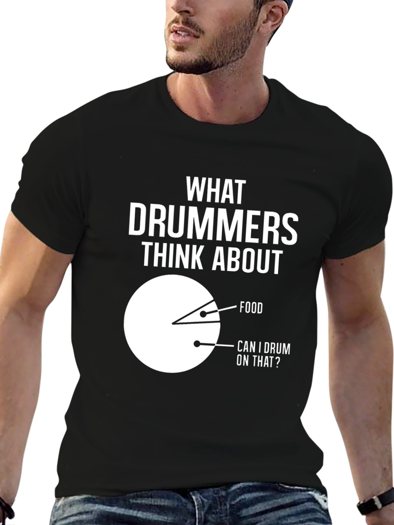 Black Drummer Humor T-Shirt: Food & Drumming Pie Chart view 6