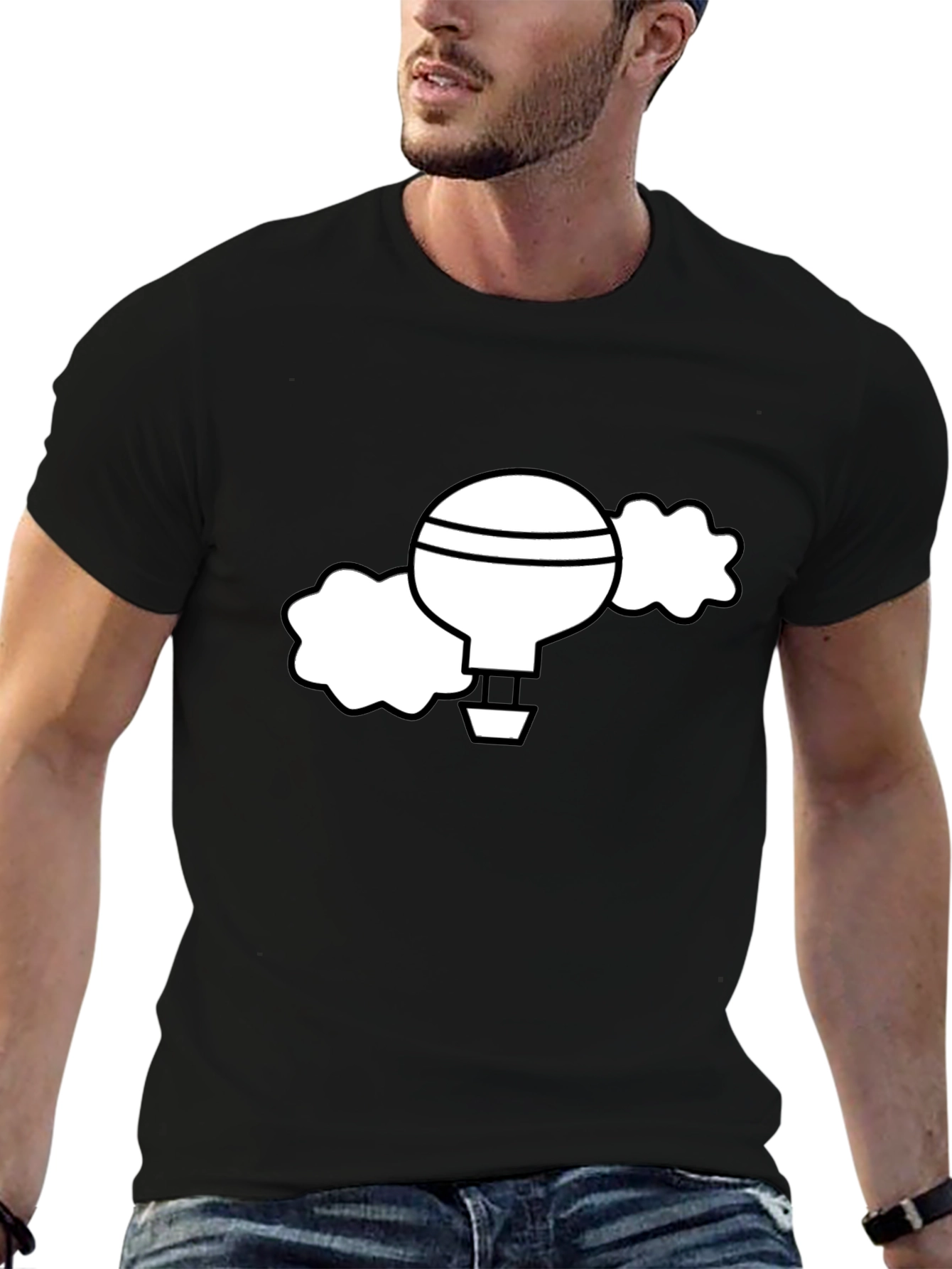 Black Black T-Shirt with Whimsical Hot Air Balloon Graphic view 6