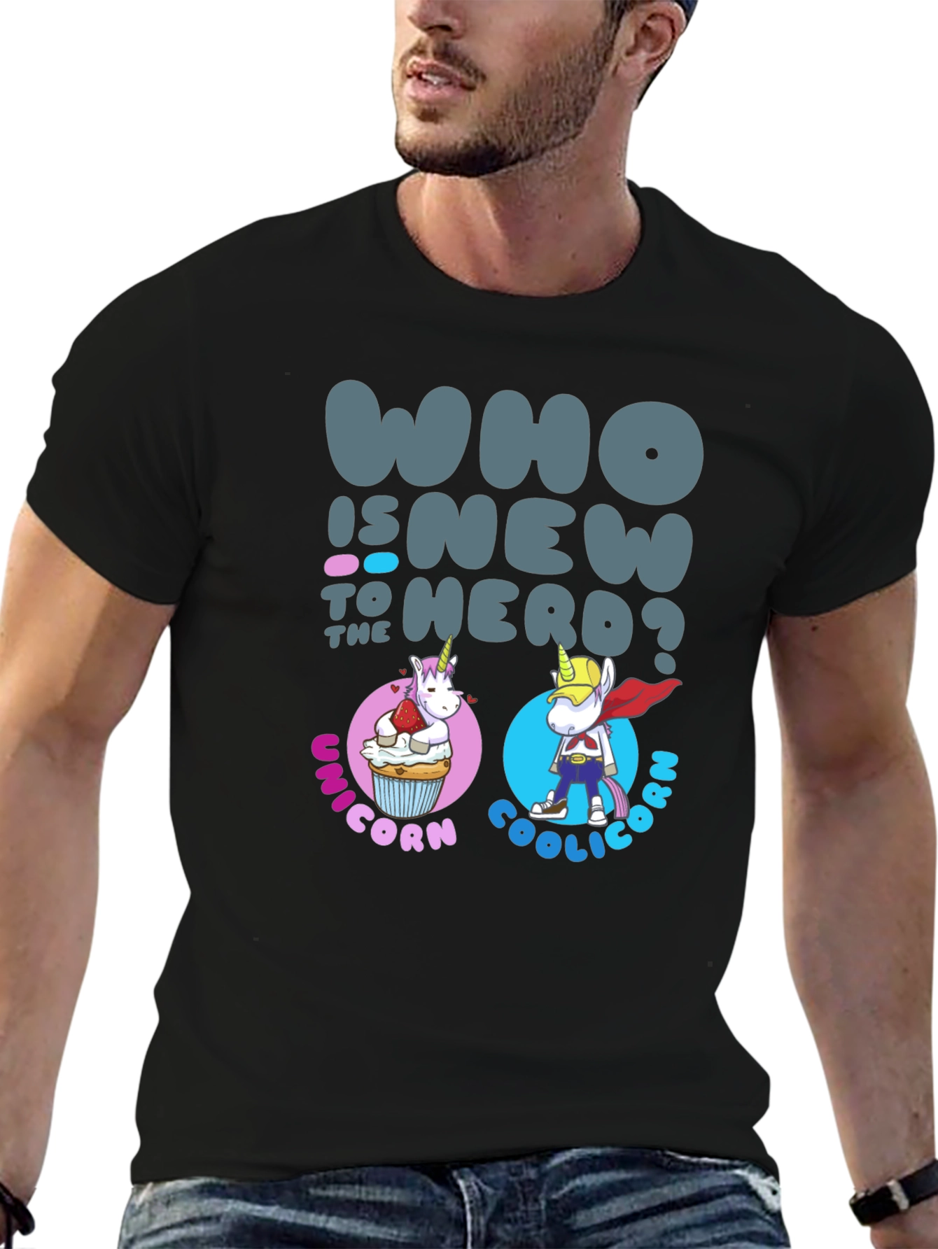 Black Unicorn & Coolicorn Tee: Who is New to Herd T-Shirt view 6