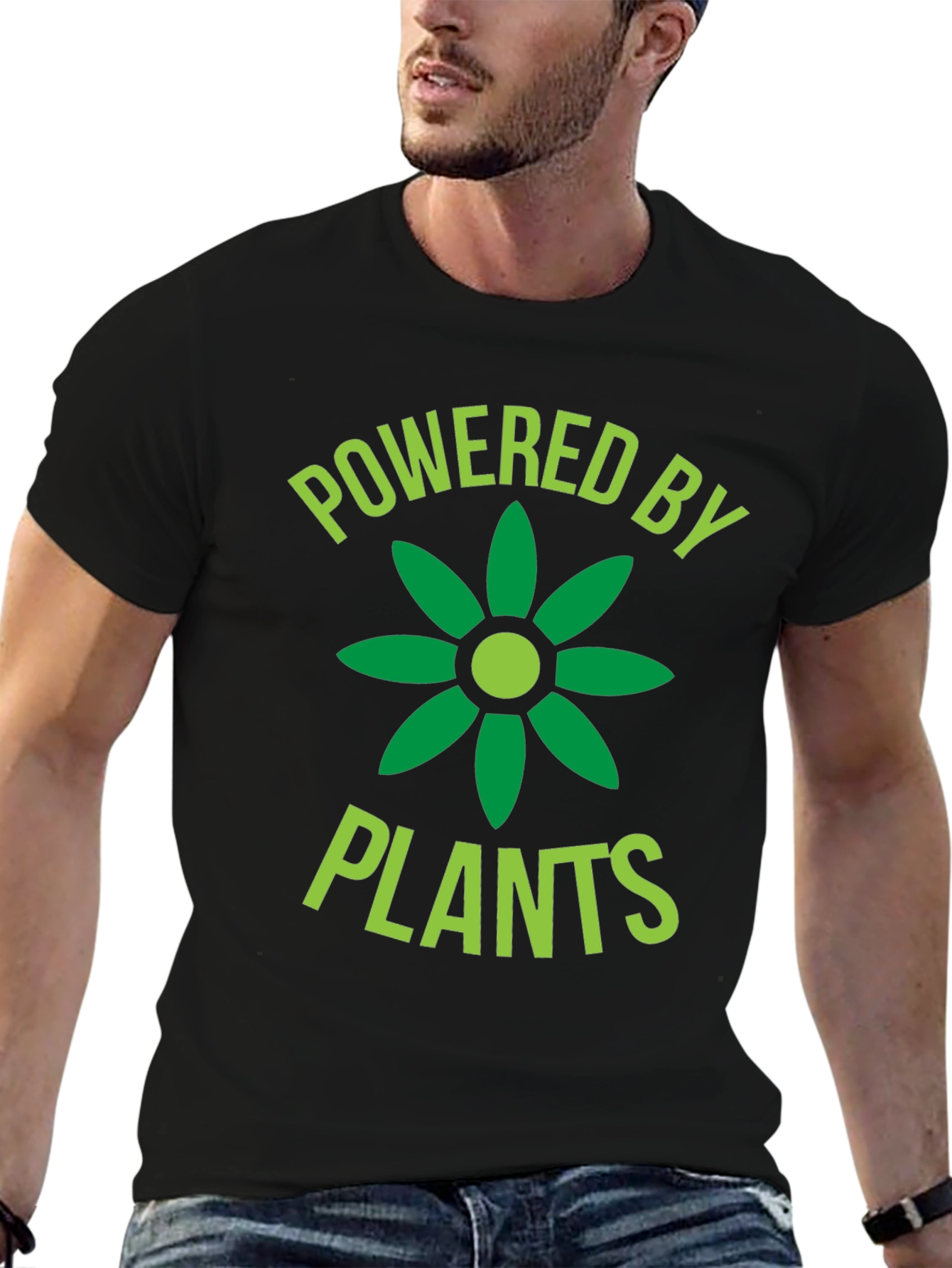 Black Powered By Plants Graphic Tee - Vegan T-Shirt view 6