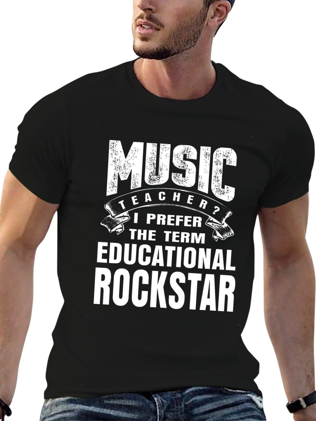 Black Music Teacher Educational Rockstar Graphic T-Shirt view 6