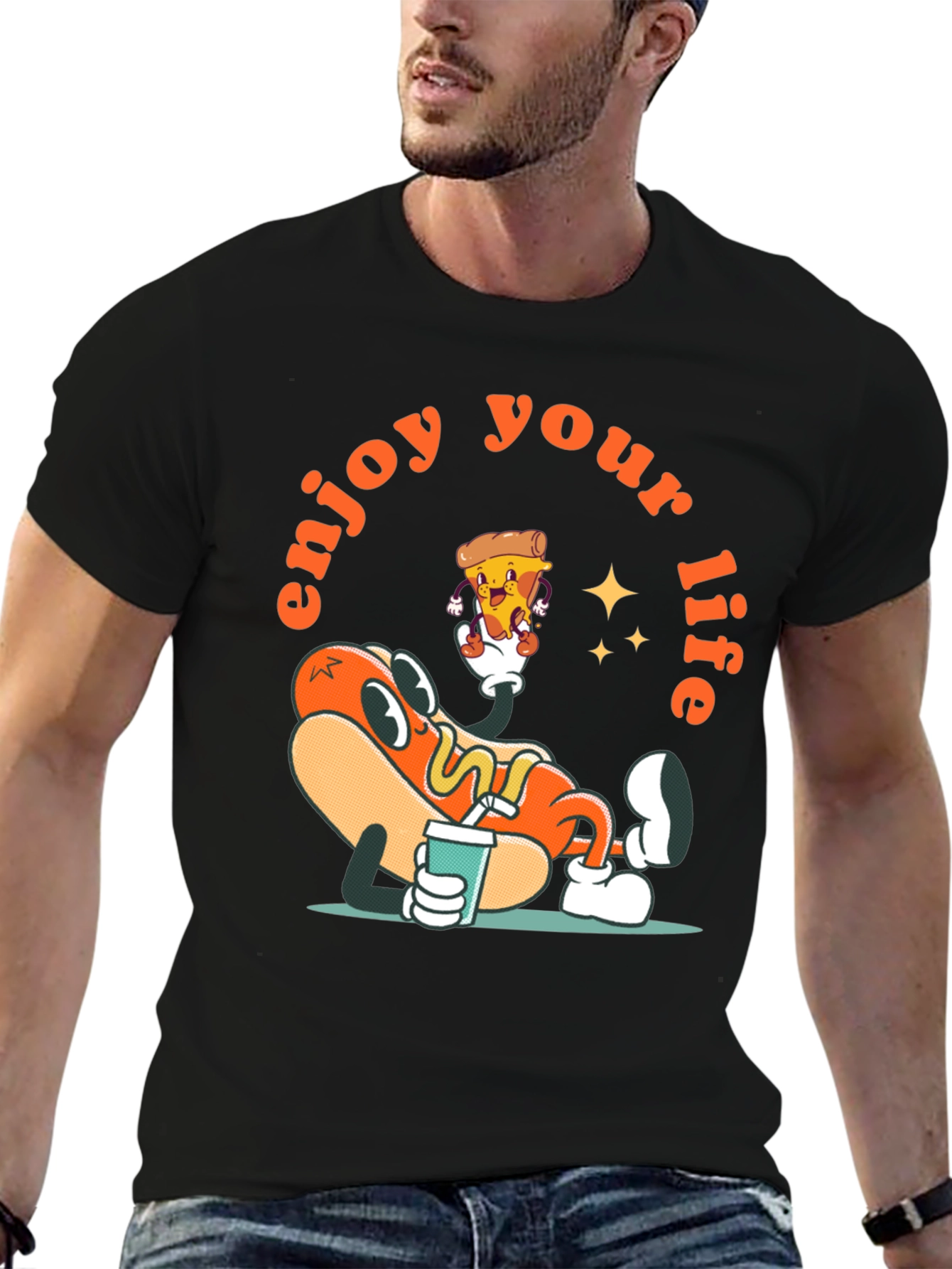 Black Enjoy Your Life Cartoon Graphic Tee view 6