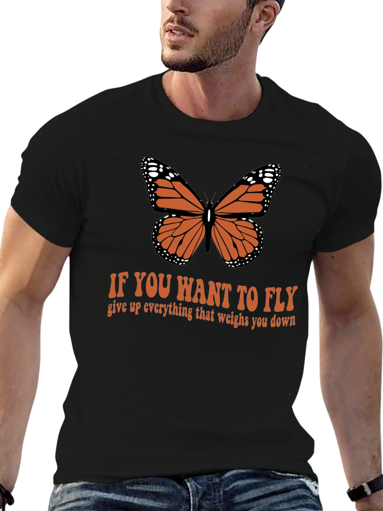Black Butterfly Quote T-Shirt - If You Want to Fly Tee view 6