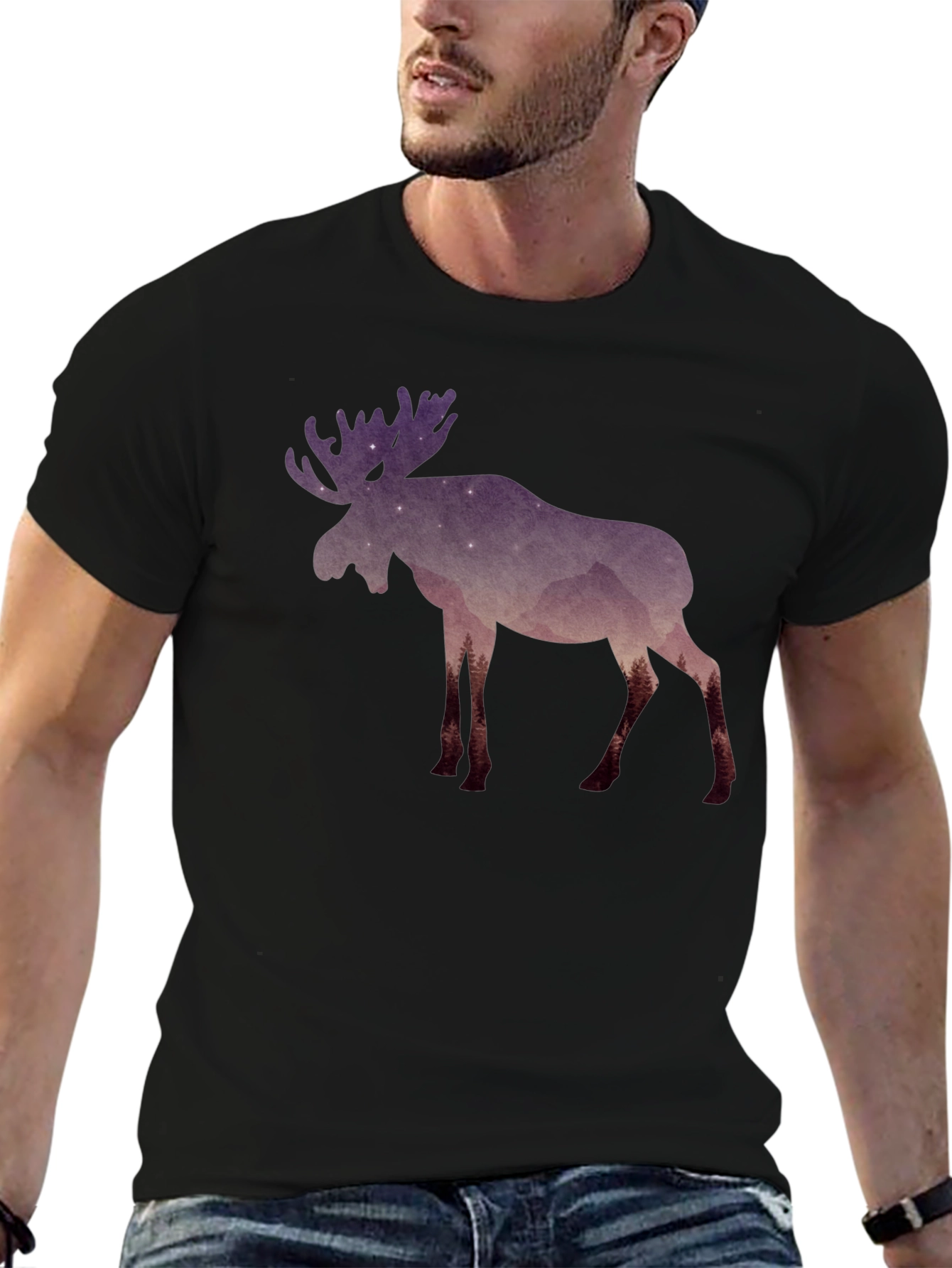 Black Moose Silhouette Graphic Tee - Nature Inspired Design view 6