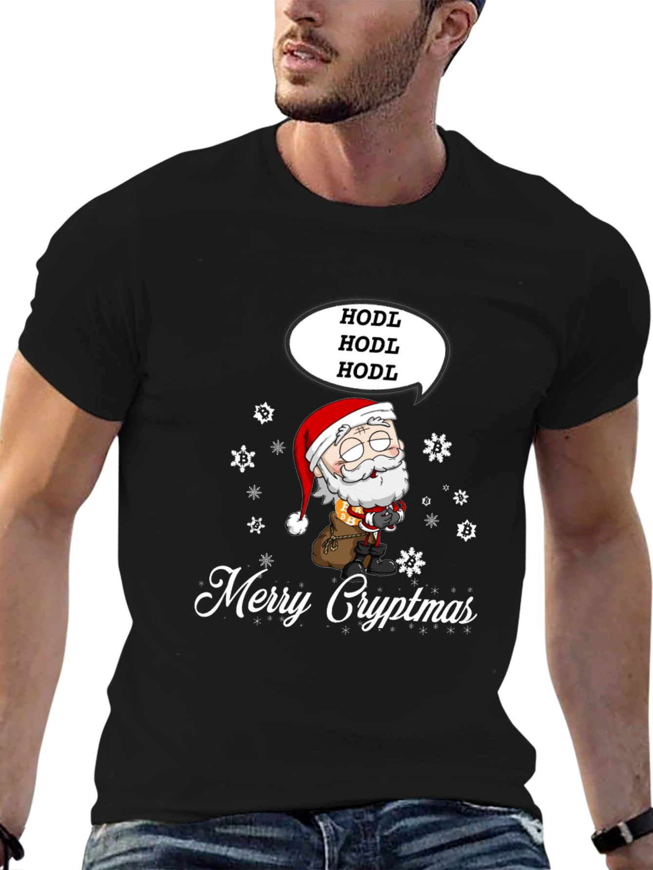 Black Merry Cryptmas HODL Santa Tee view 6