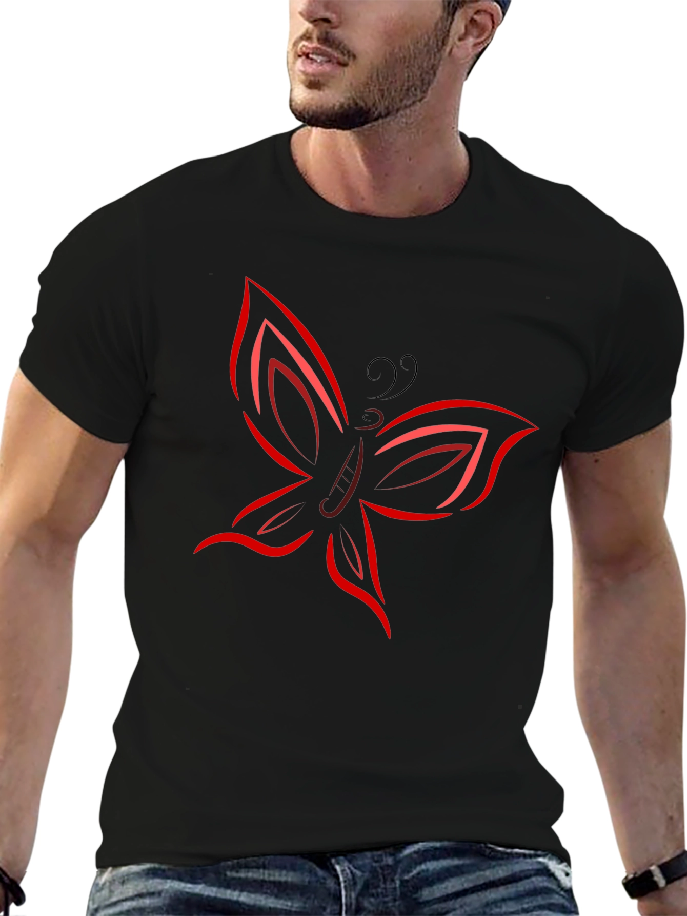Black Butterfly Graphic T-Shirt - Bold Red Design view 6