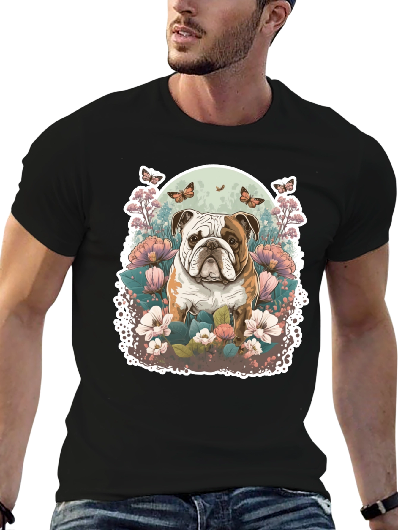 Black Bulldog Floral T-Shirt view 6