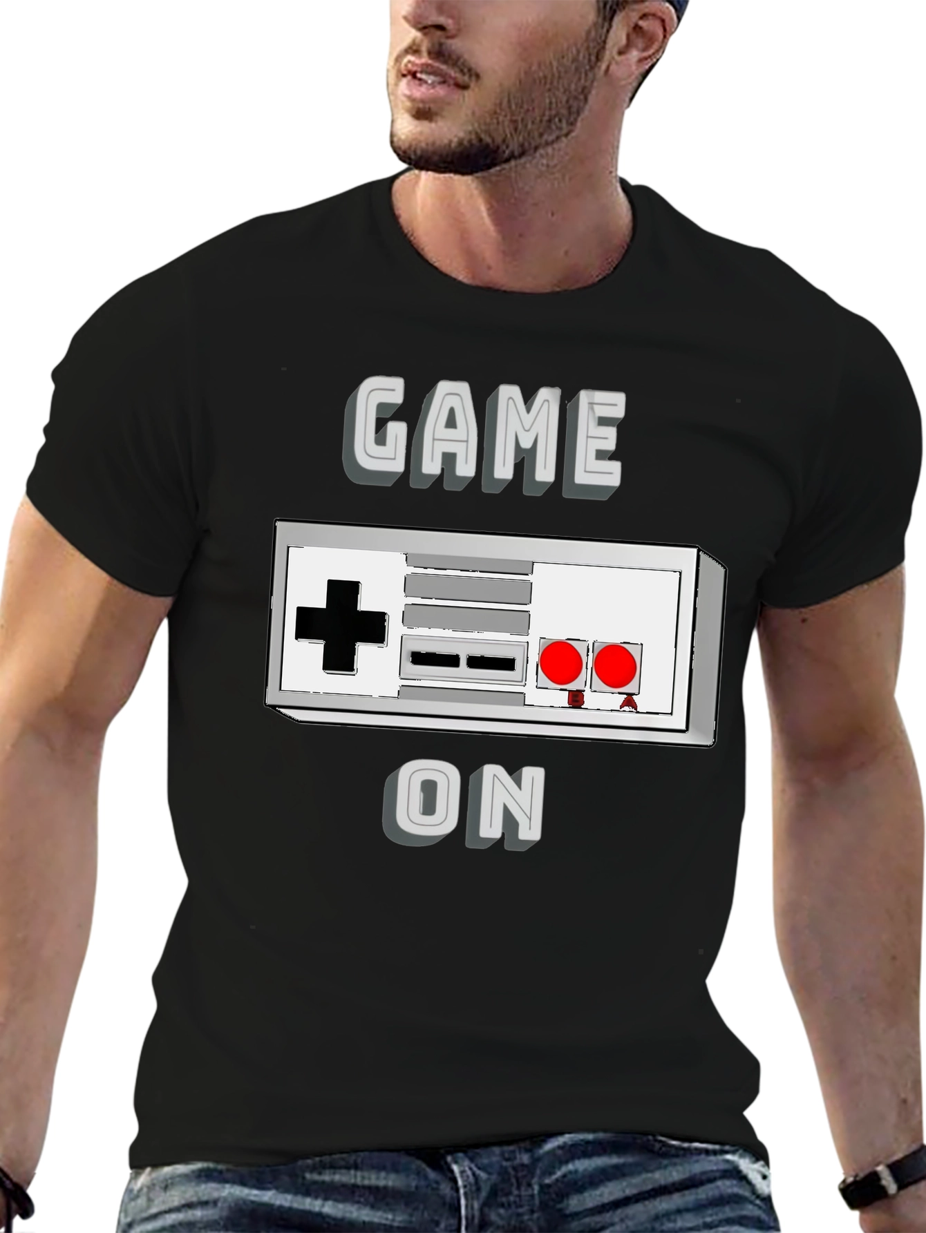 Black Game On Retro Controller T-Shirt view 6