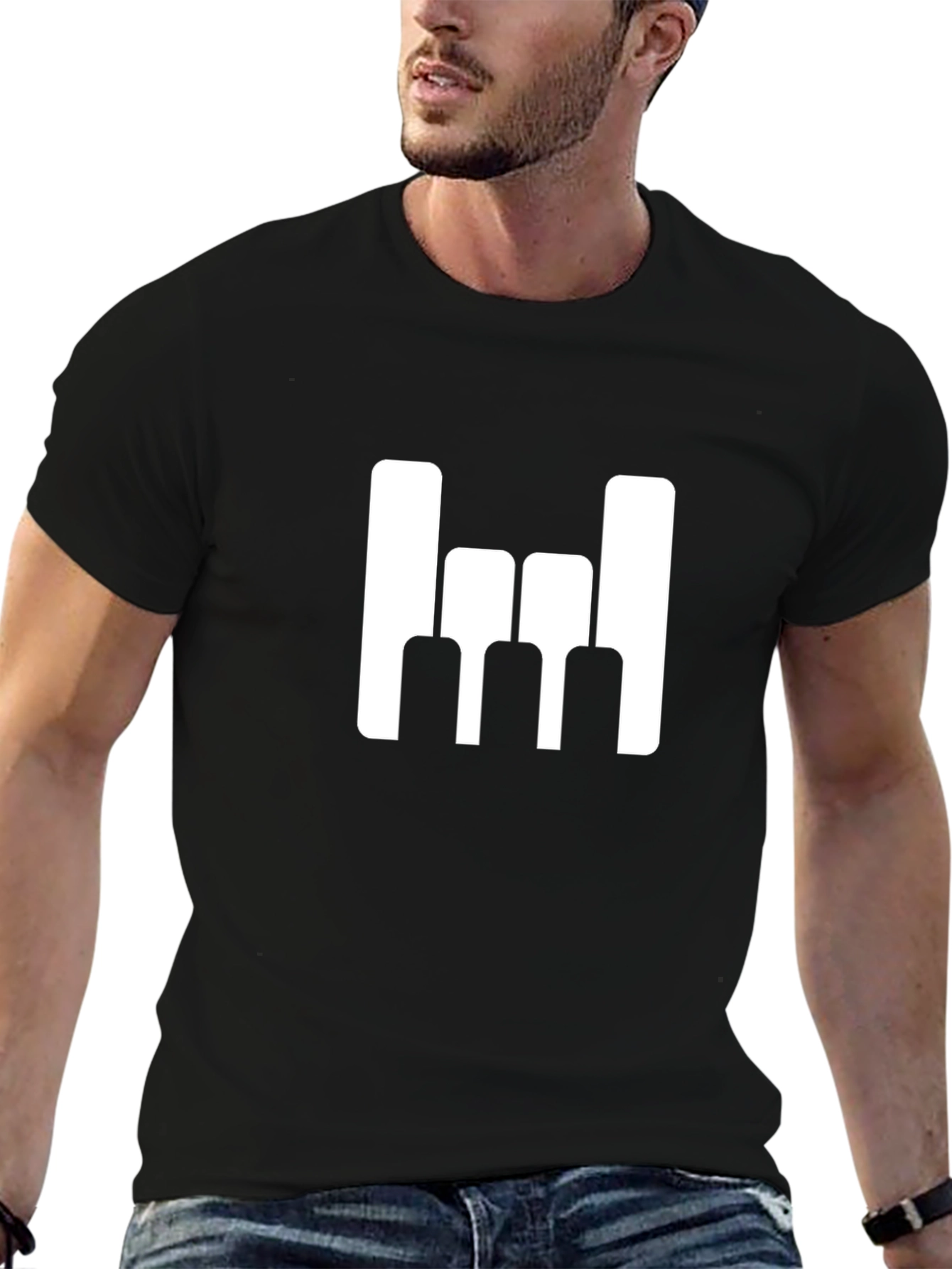Black Modern Minimalist Graphic Tee - Black view 6