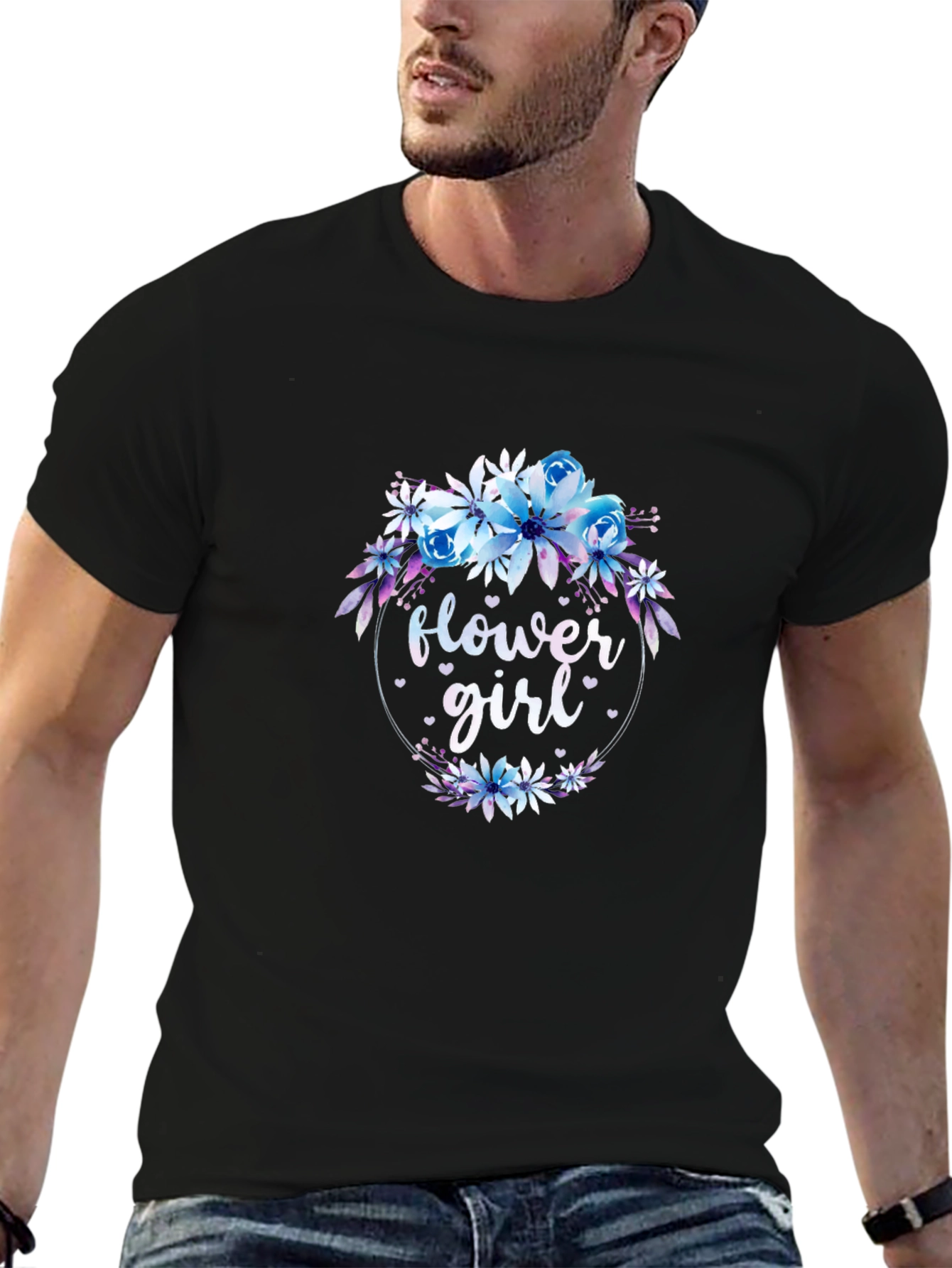 Black Flower Girl Floral Wreath Black T-Shirt view 6