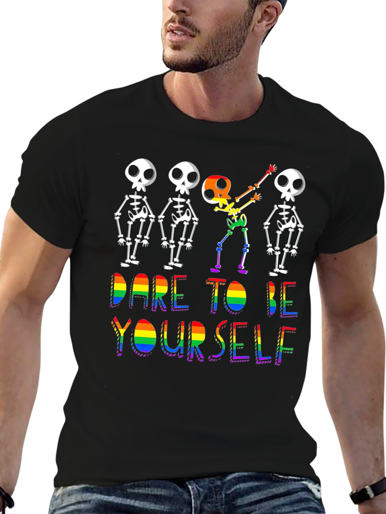 Black Dare To Be Yourself Skeleton Pride T-Shirt view 6