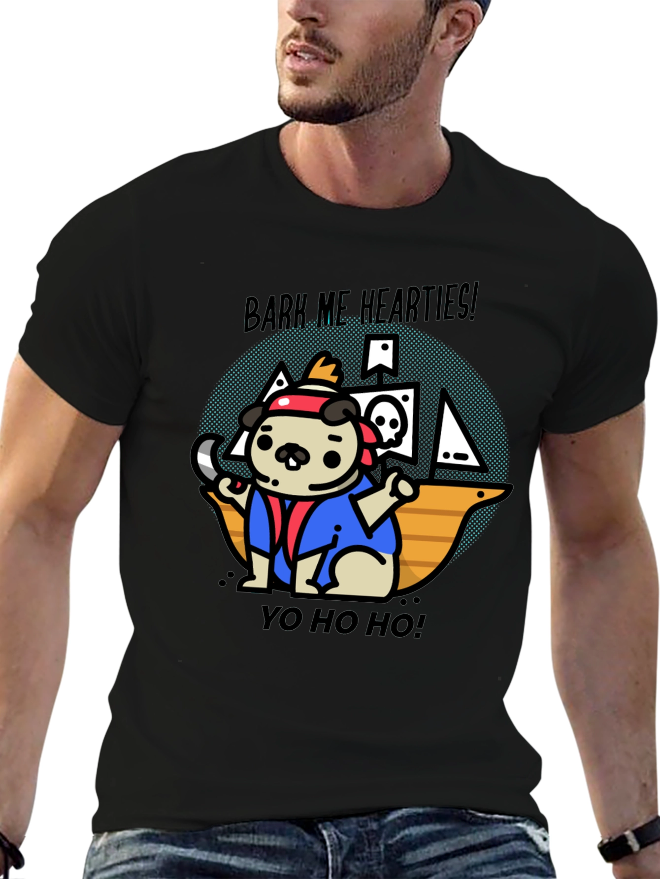 Black Pirate Pug T-Shirt - Bark Me Hearties! view 6