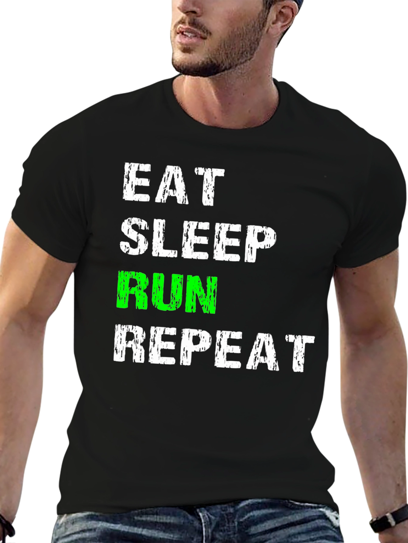 Black Eat Sleep Run Repeat Black Graphic Tee view 6