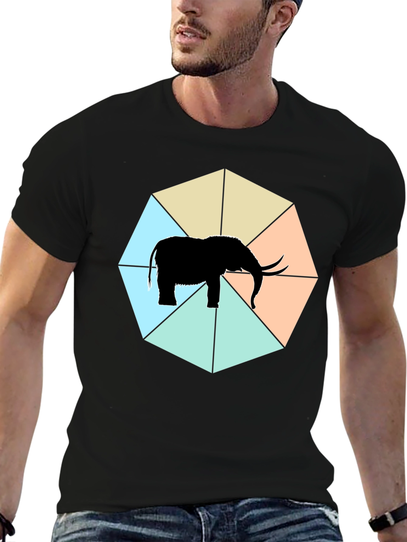 Black Elephant Octagon Graphic Tee - Stylish Men's Black T-Shirt view 6