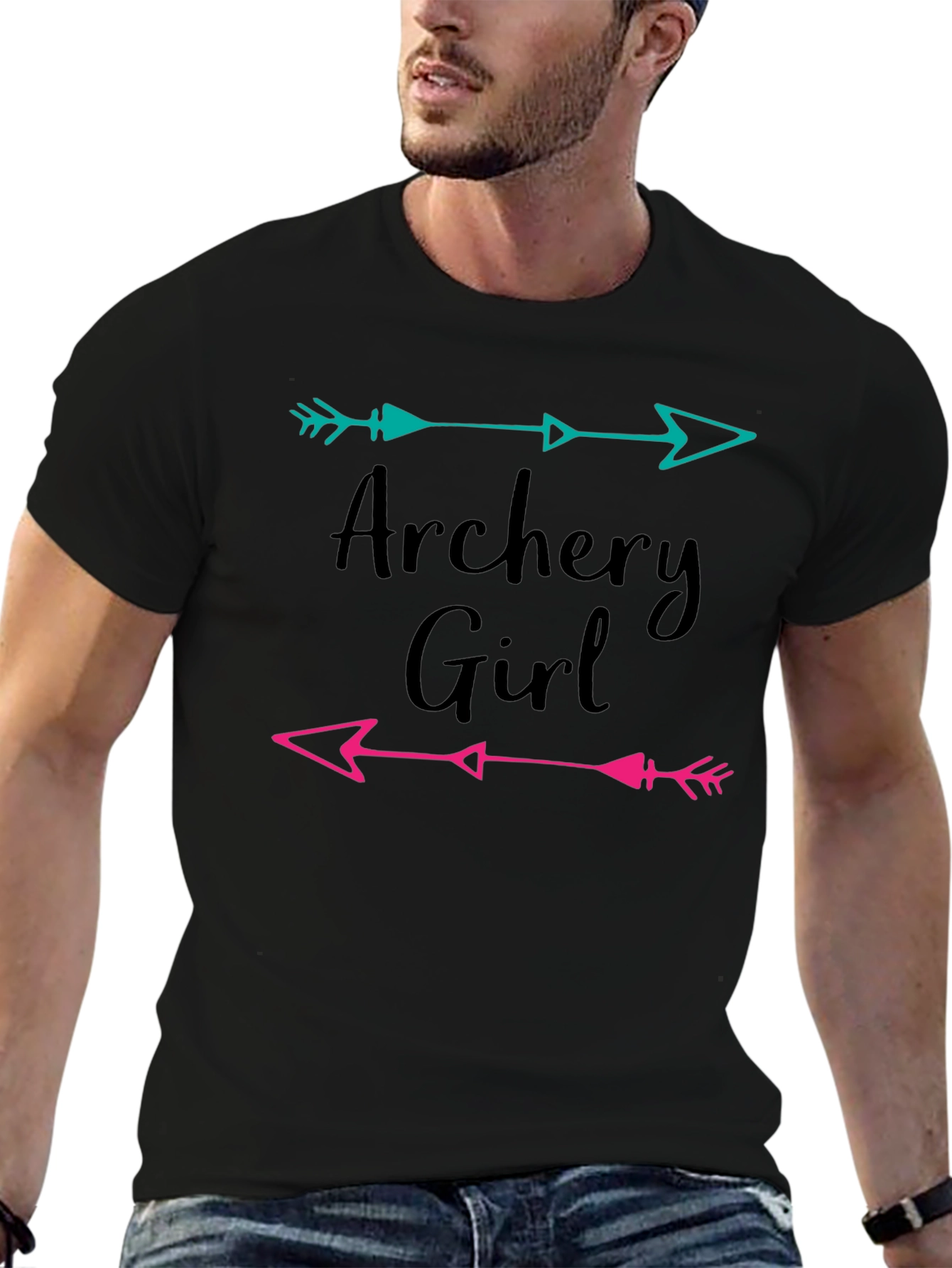 Black Archery Girl Arrow Graphic Tee - Black Cotton T-Shirt view 6
