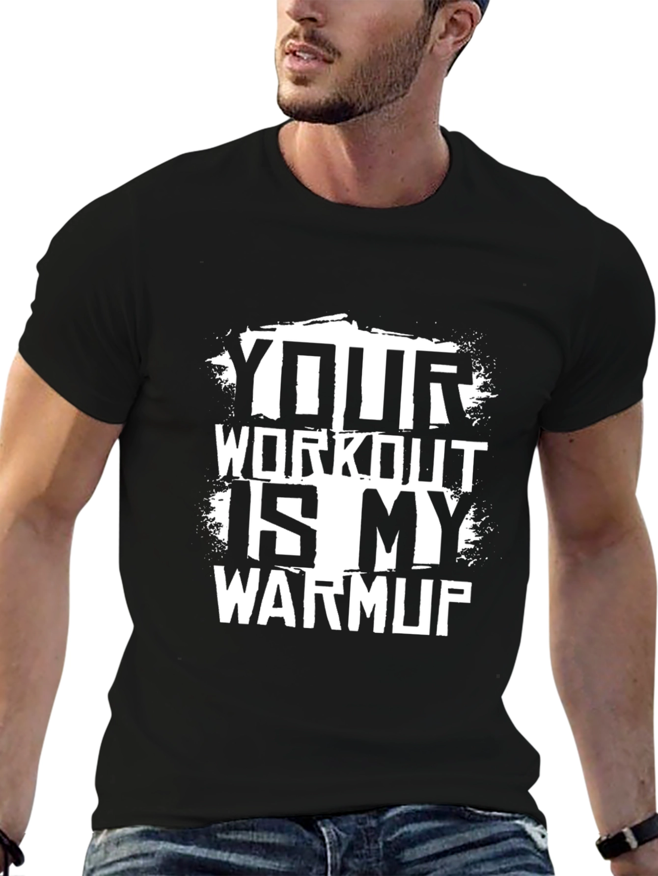 Black Workout Warmup Graphic Tee - Black Cotton Shirt view 6