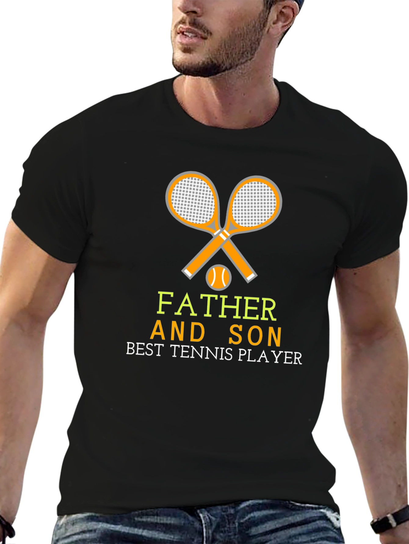 Black Father and Son Tennis Player Graphic T-Shirt view 6