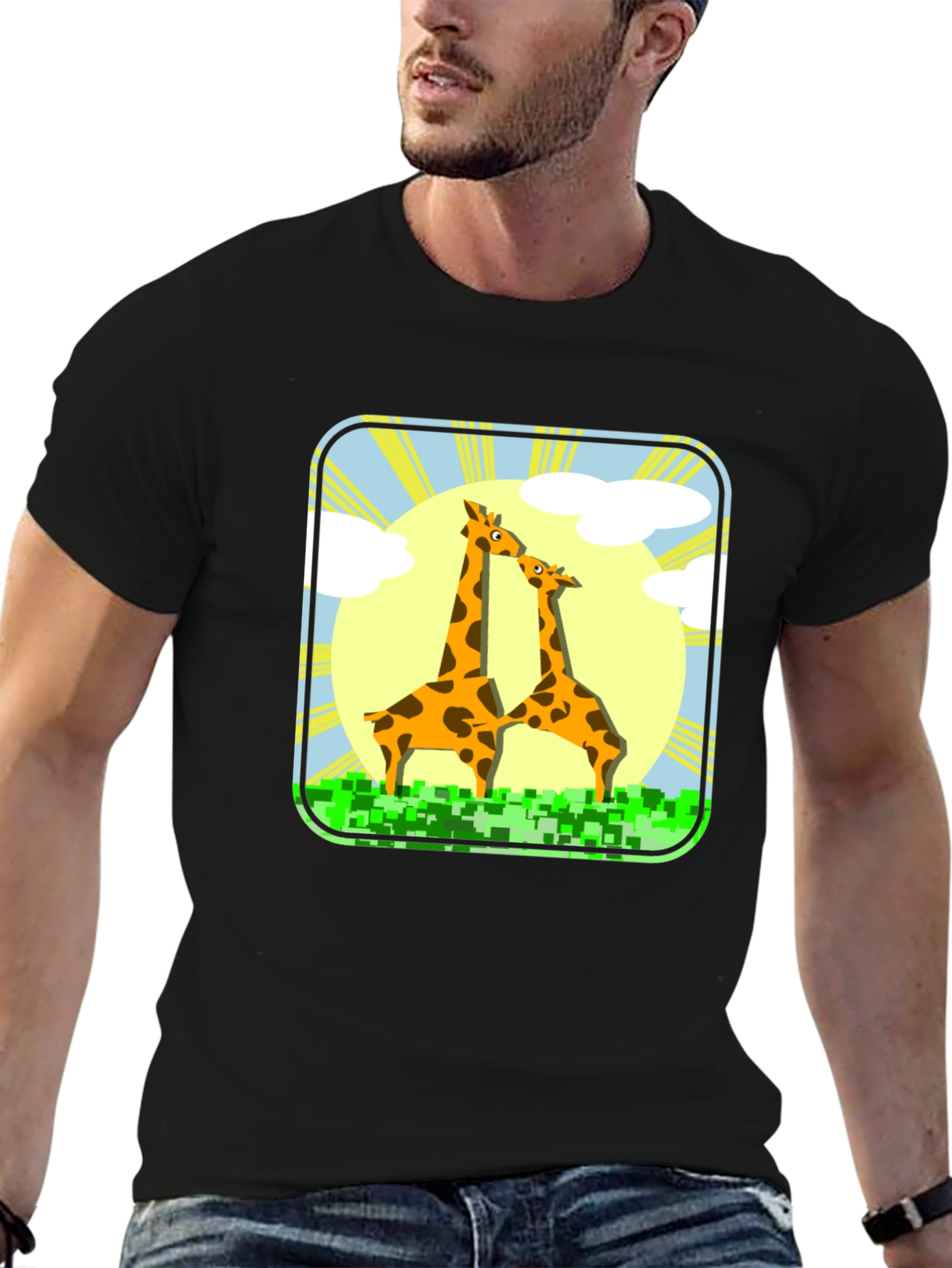 Black Giraffe Graphic Tee - Black Cotton T-Shirt view 6