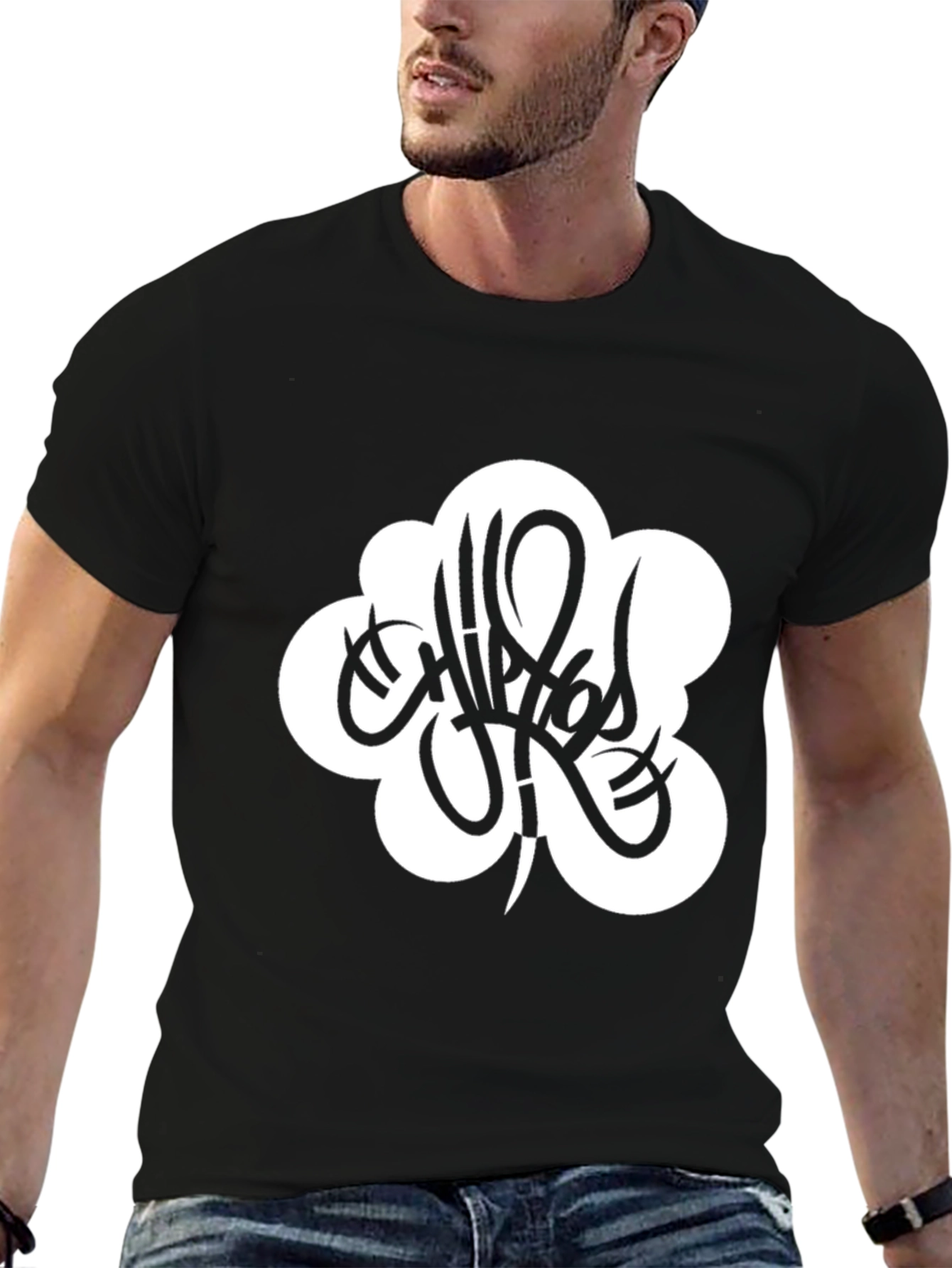 Black Hip Hop Style Graphic Tee - Black view 6