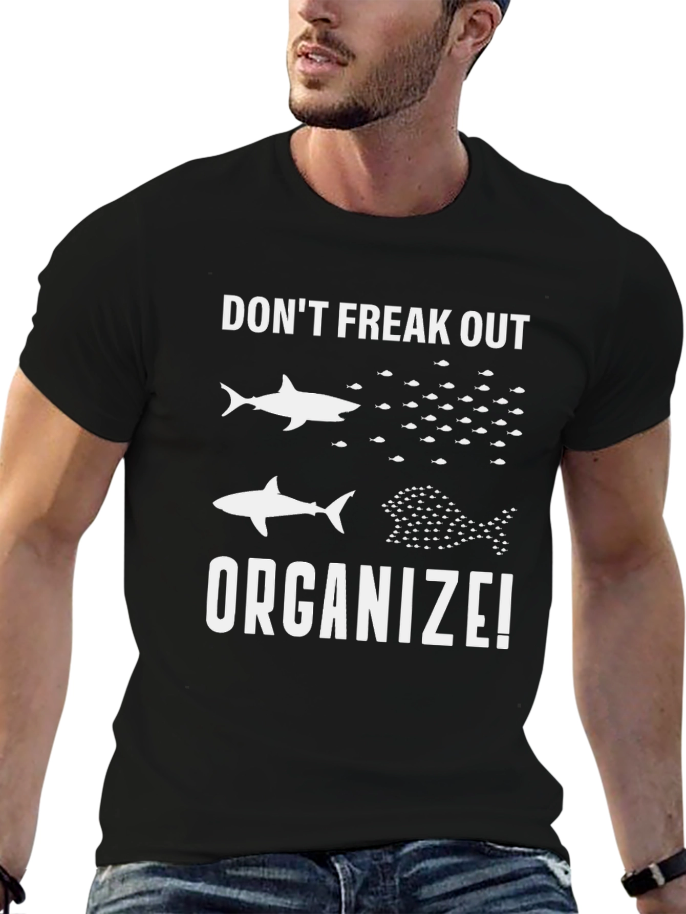 Black Don't Freak Out Organize! T-Shirt view 6