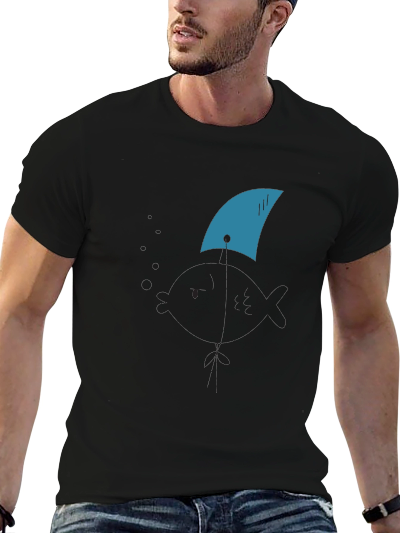 Black Shark Fin Tee - Black Cotton Graphic T-Shirt view 6