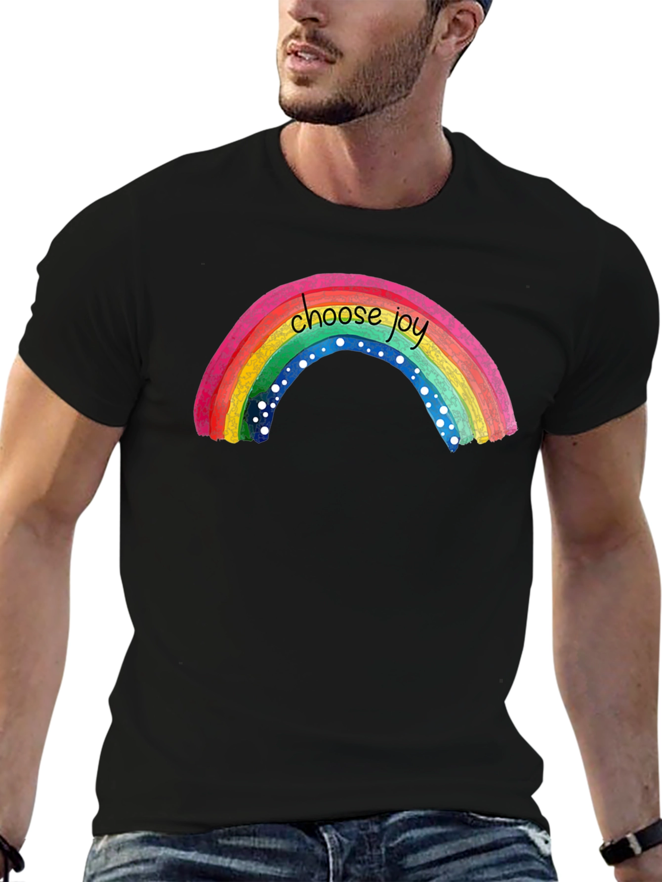 Black Choose Joy Rainbow Graphic T-Shirt - Black view 6