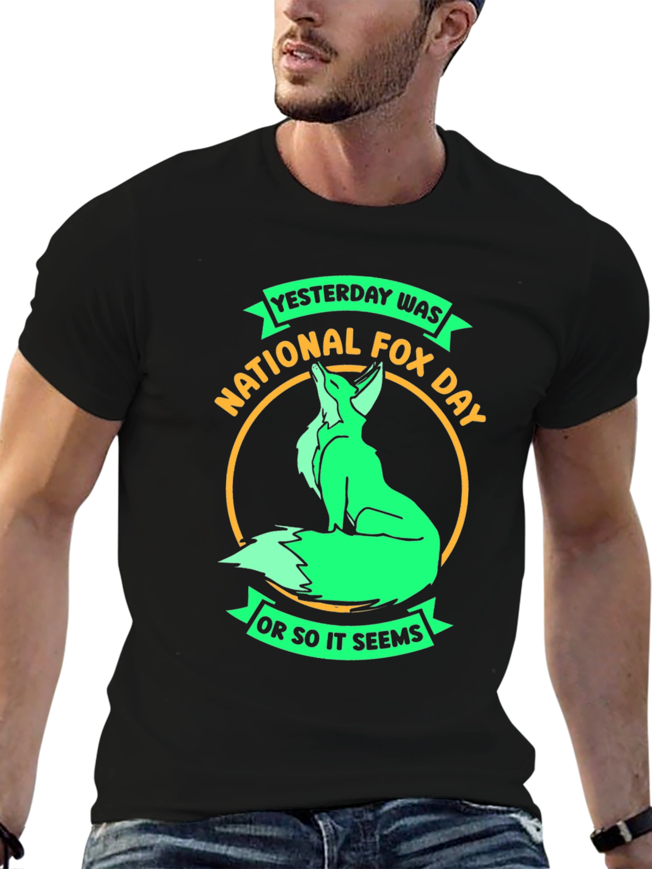 Black National Fox Day T-Shirt - Funny Sarcastic Tee view 6