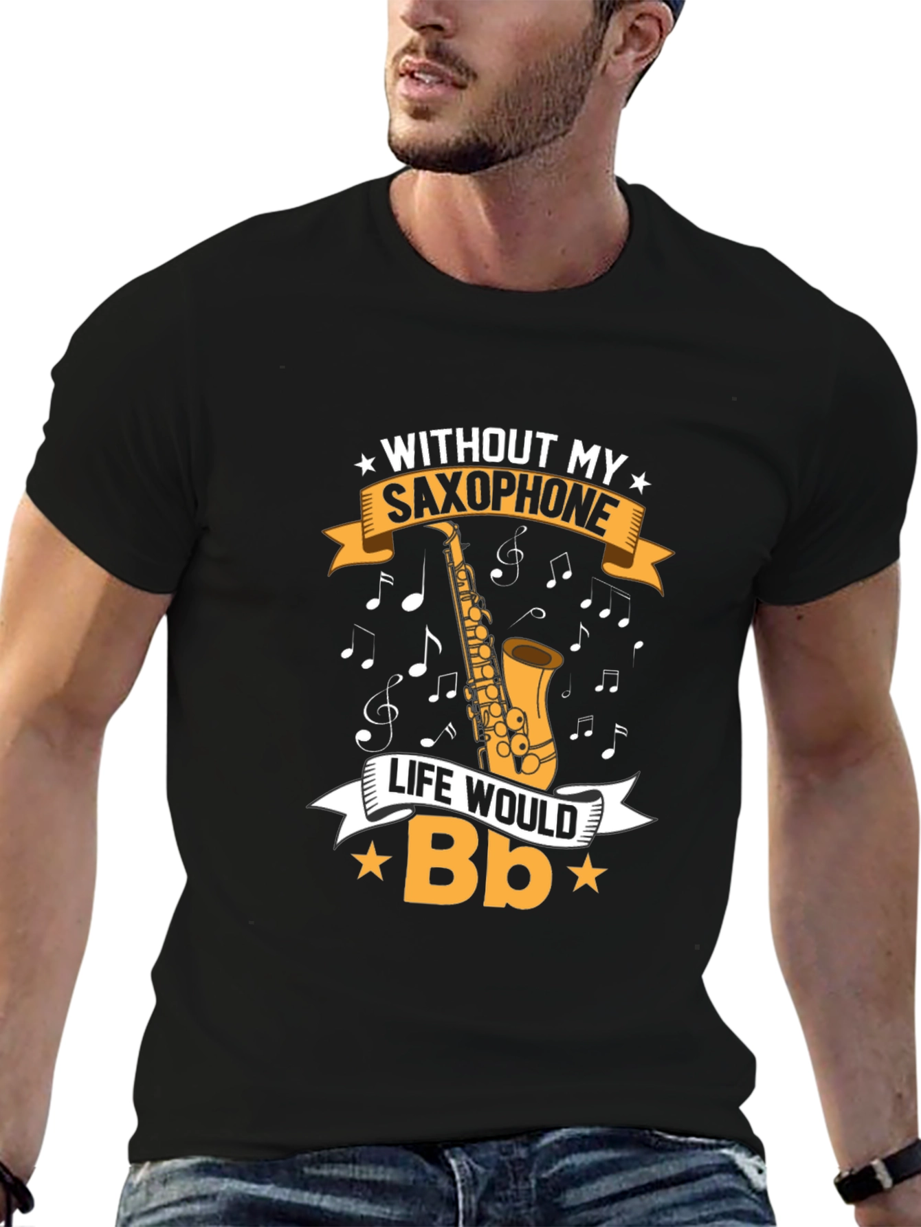 Black Saxophone Music Lover Graphic Tee view 6