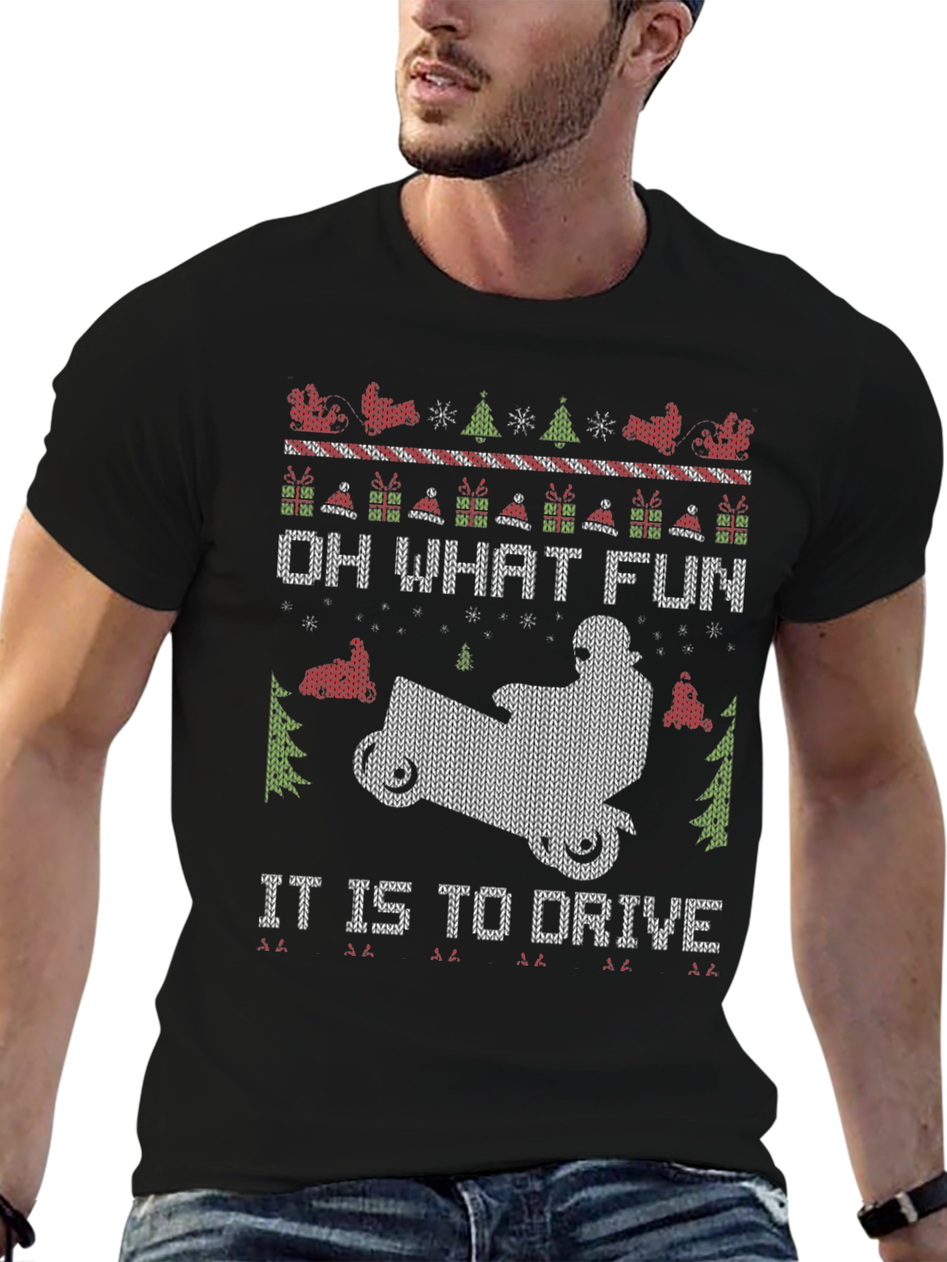Black Ugly Christmas Snowmobile T-Shirt view 6
