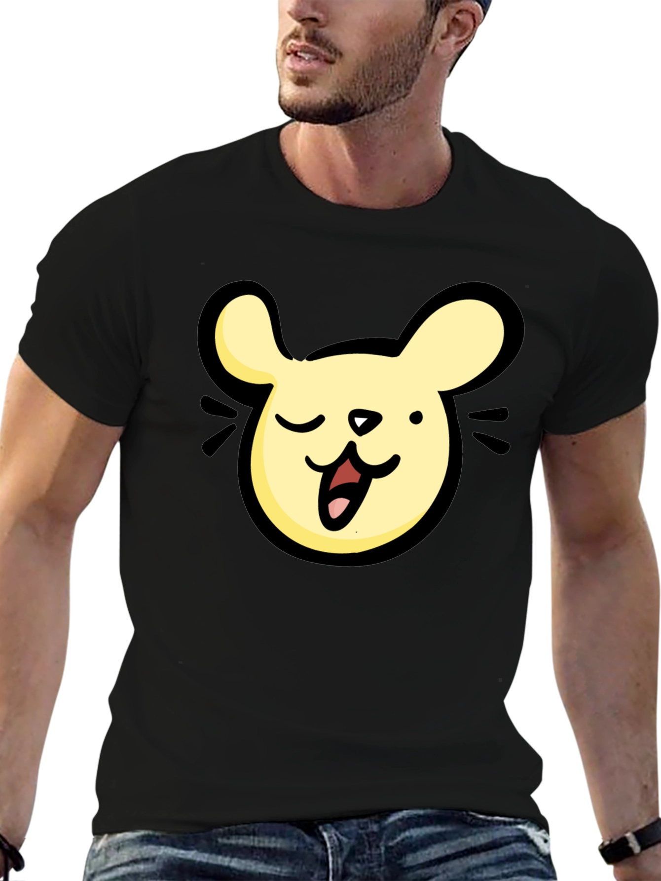 Black Cartoon Animal Graphic Black T-Shirt view 6