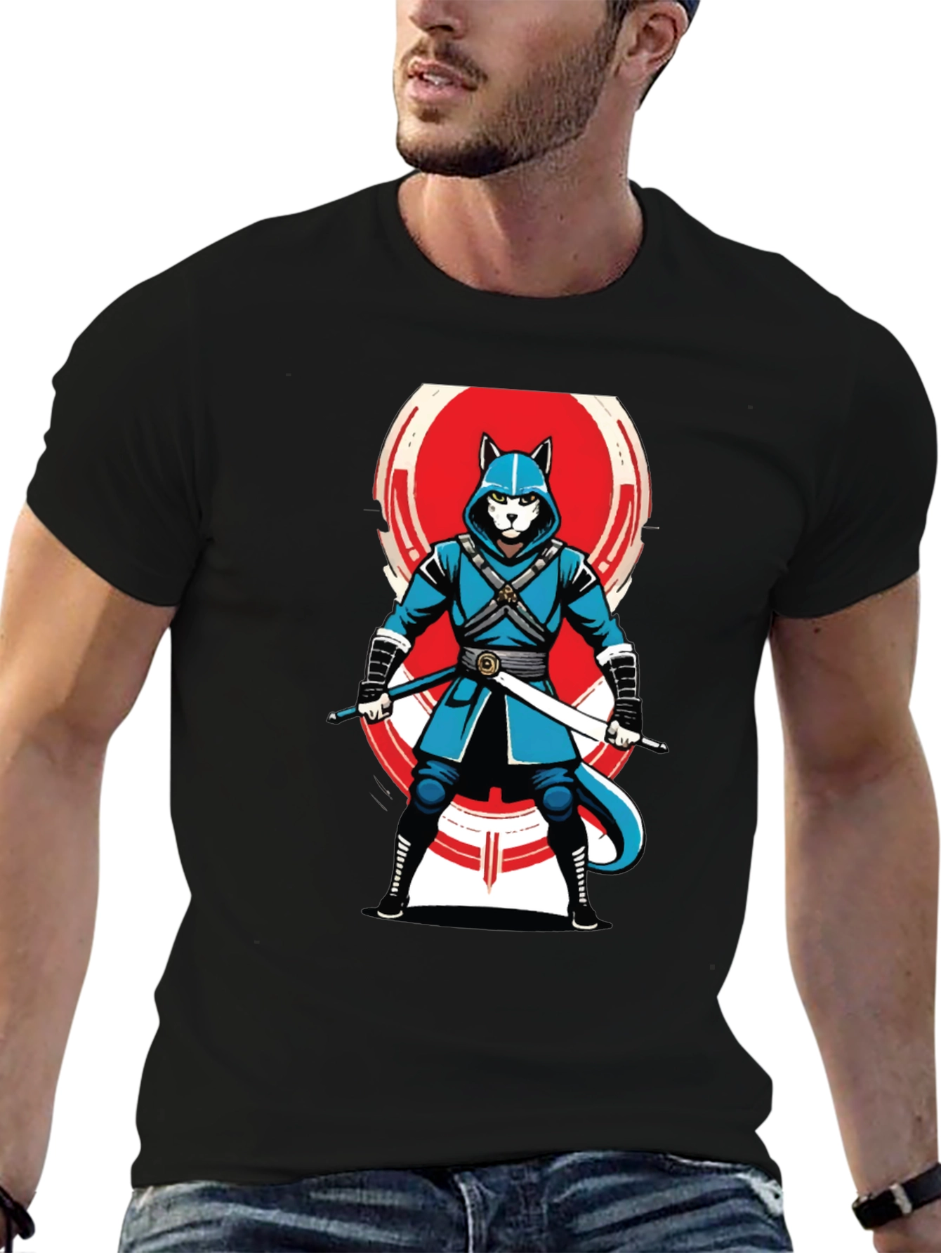 Black Ninja Cat T-Shirt - Cool Graphic Tee for Anime Fans view 6