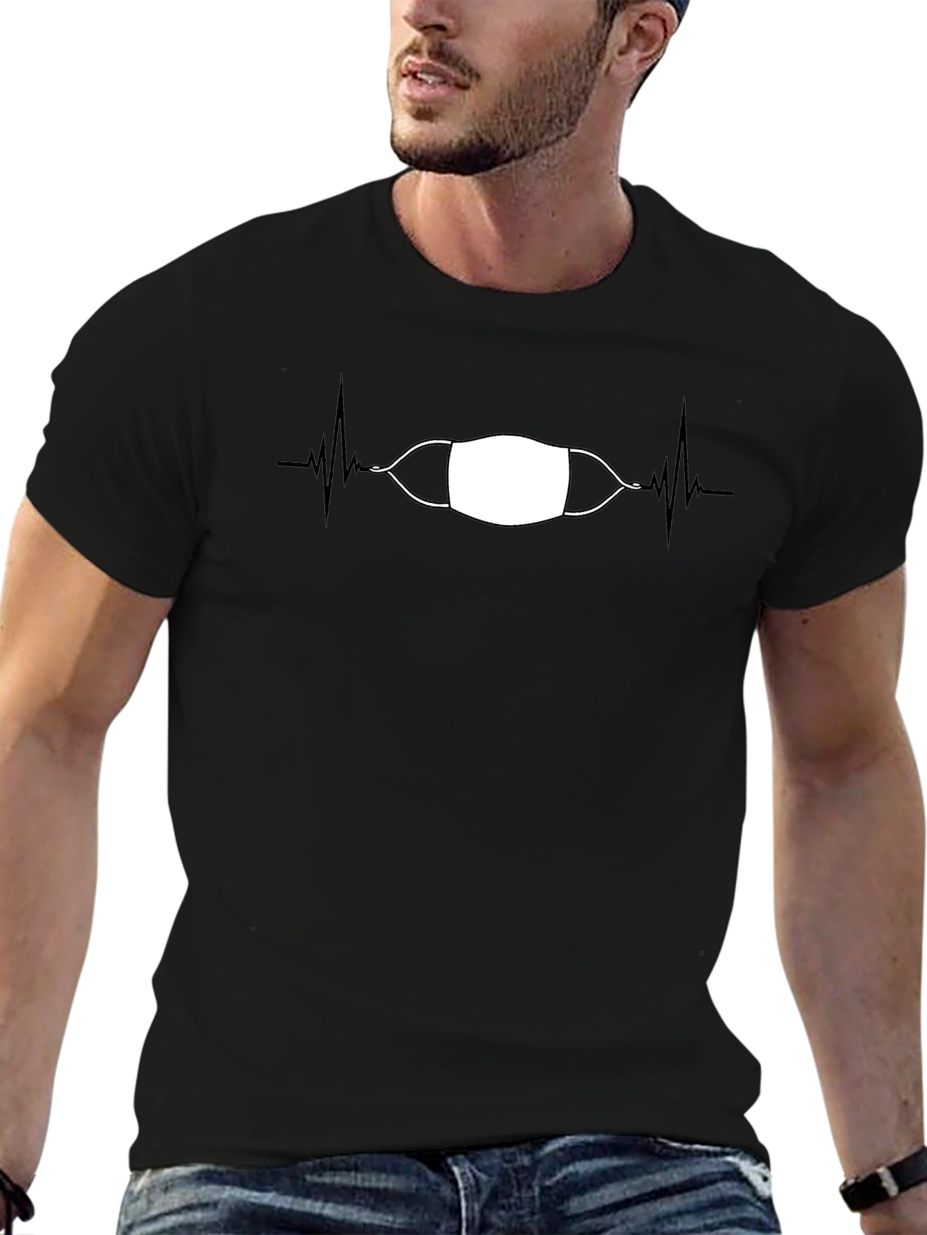 Black Mask Life Tee - Heartbeat Graphic T-Shirt view 6