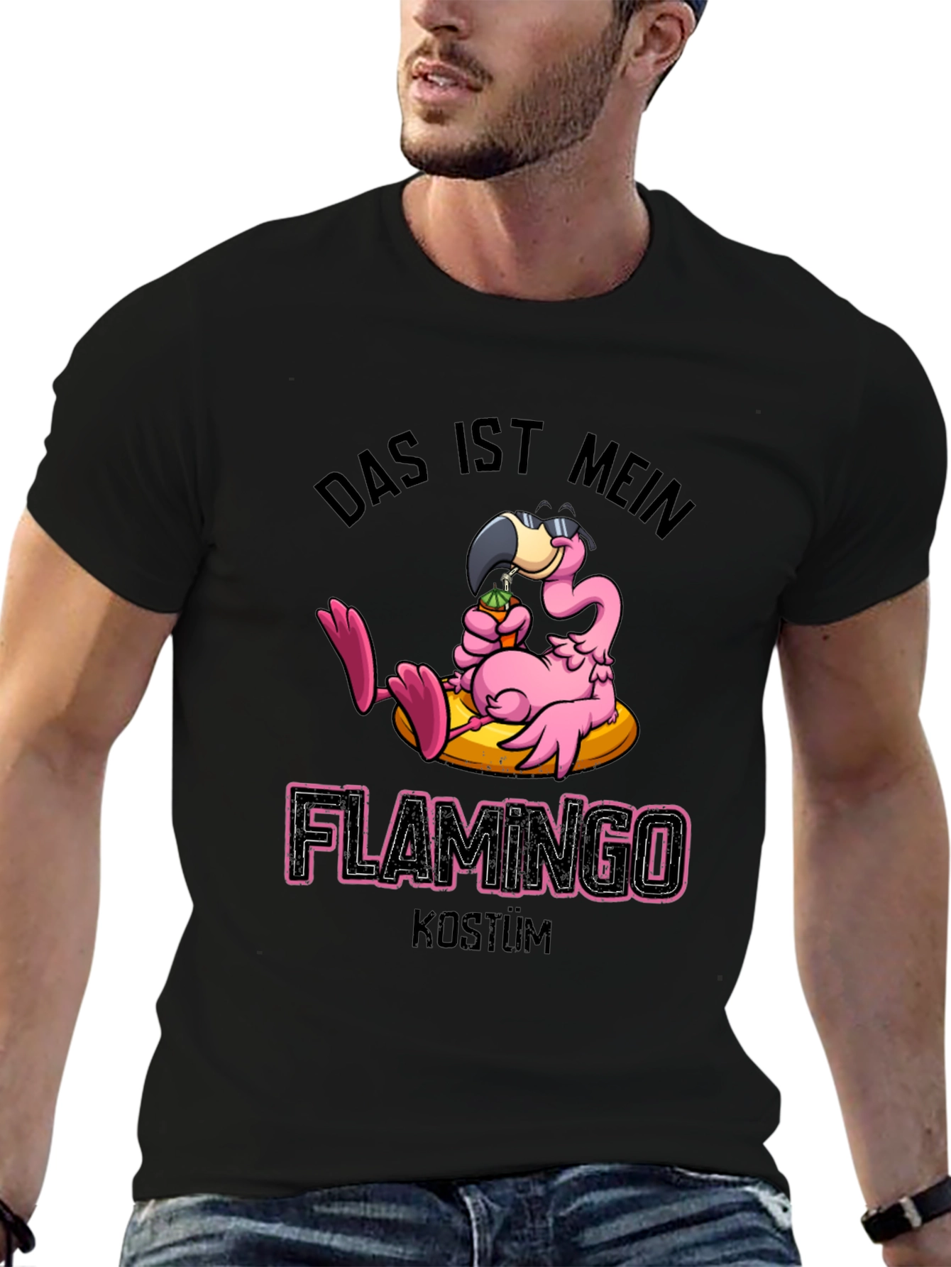 Black Funny Flamingo Costume T-Shirt view 6