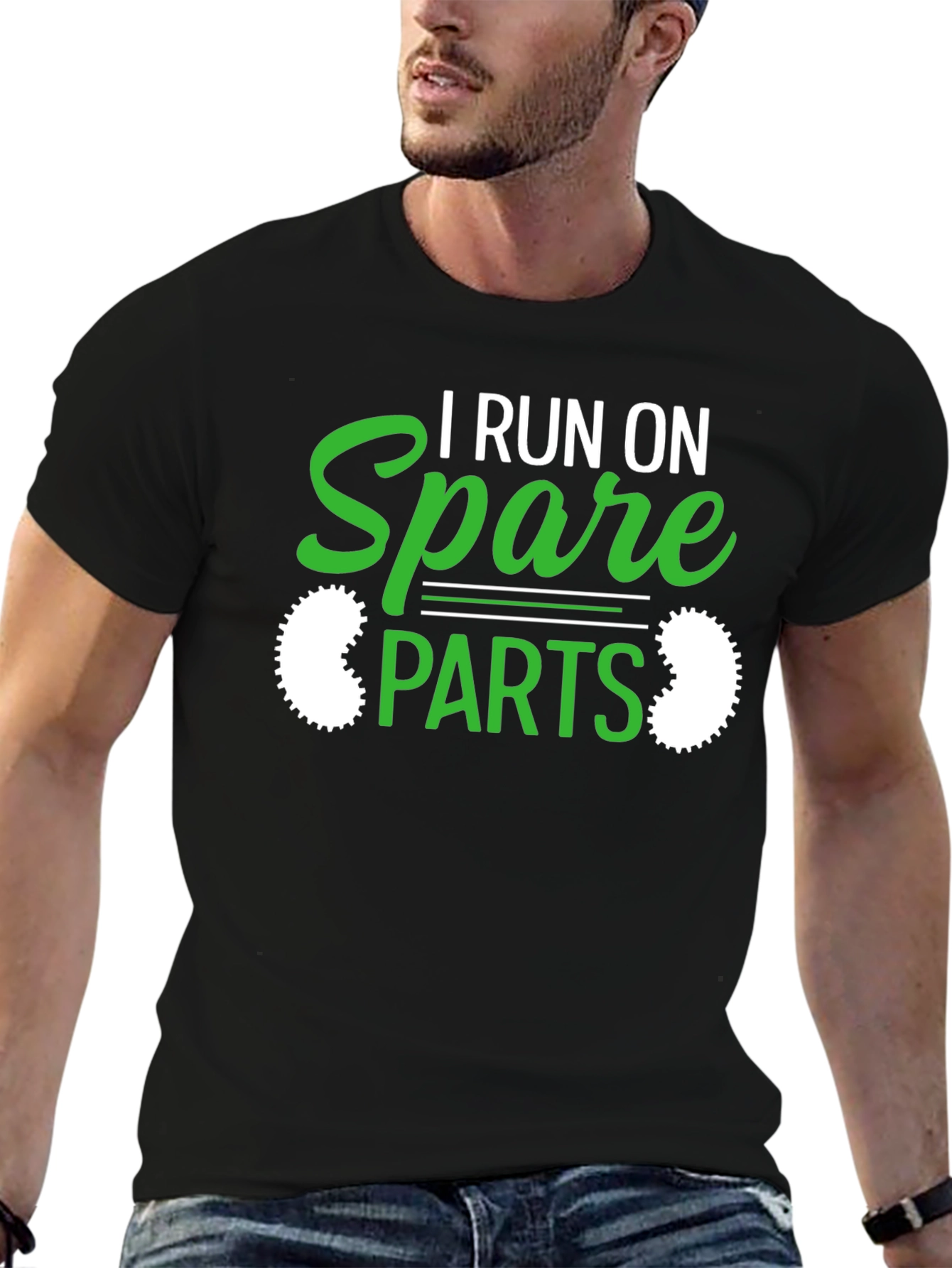 Black I Run On Spare Parts Funny Graphic T-Shirt view 6