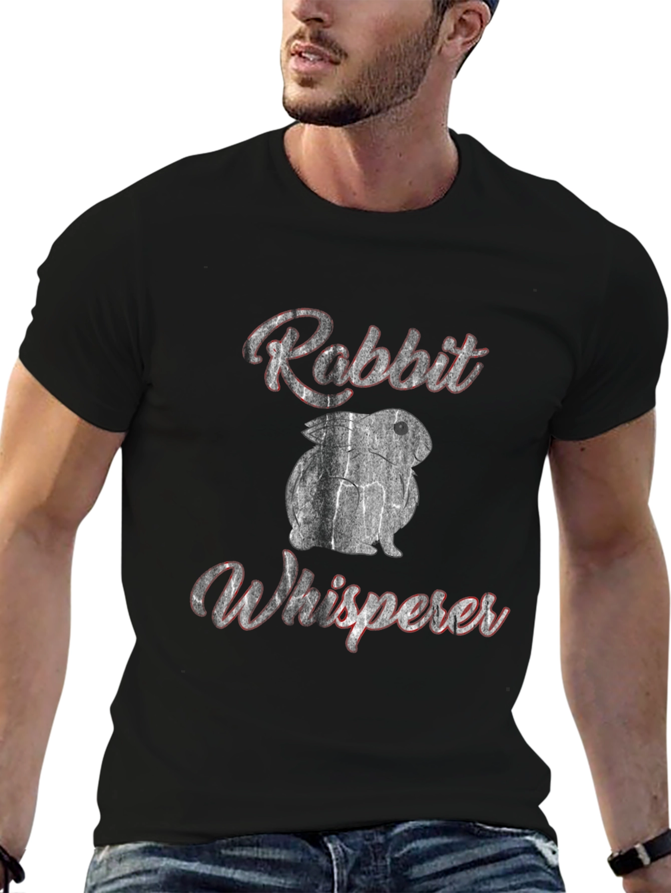 Black Rabbit Whisperer Graphic Tee - Unisex Soft Cotton T-Shirt view 6