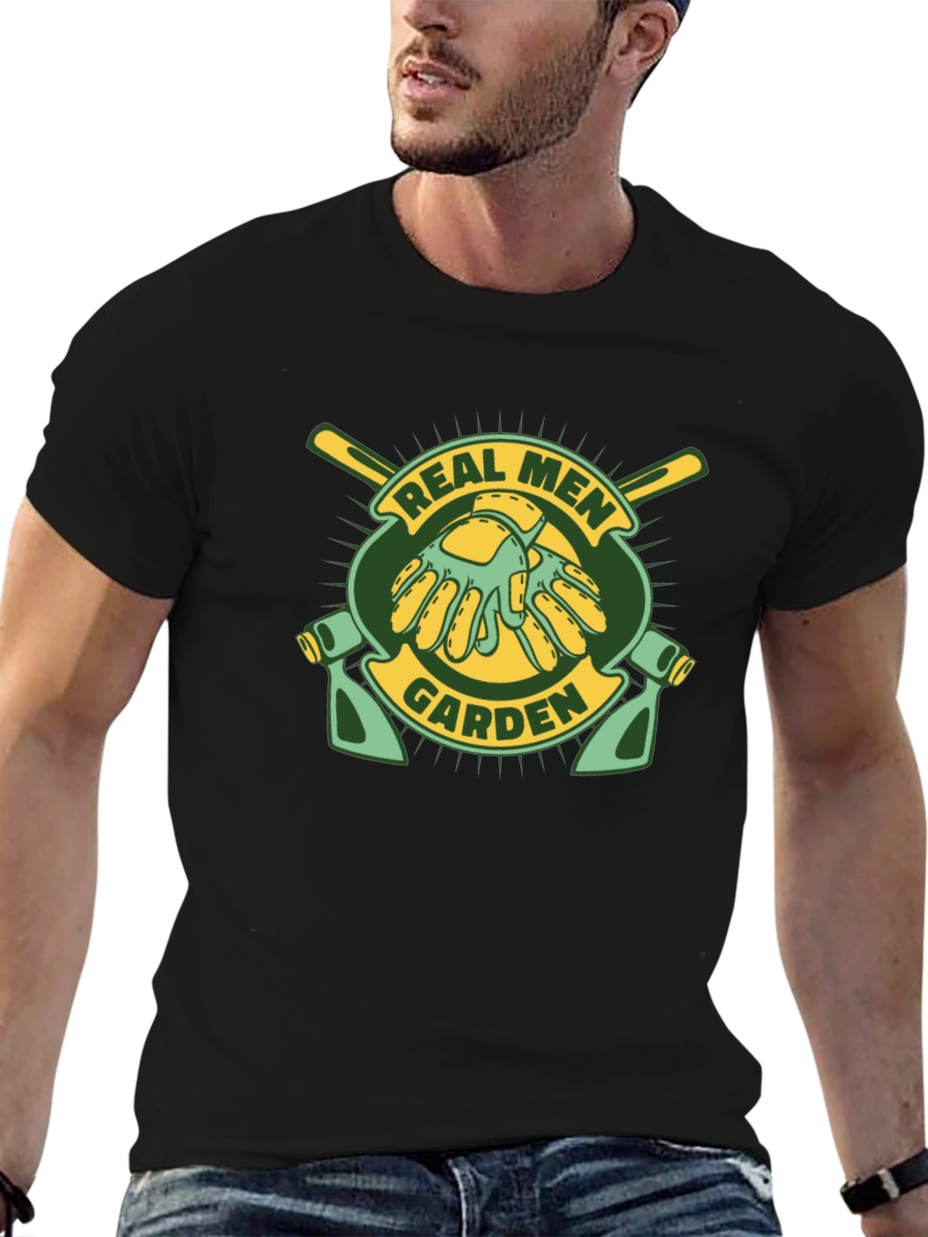 Black Real Men Garden T-Shirt - Gardening Lover Tee view 6