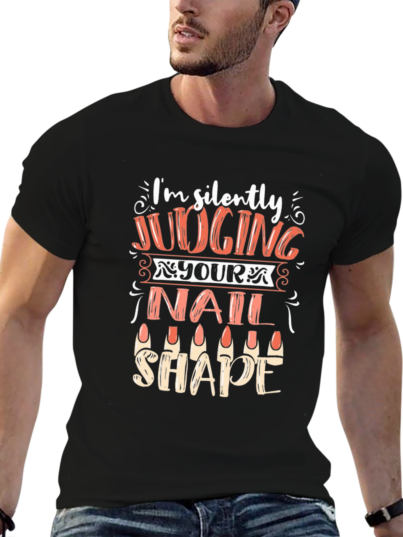 Black Funny Nail Shape Judging T-Shirt view 6